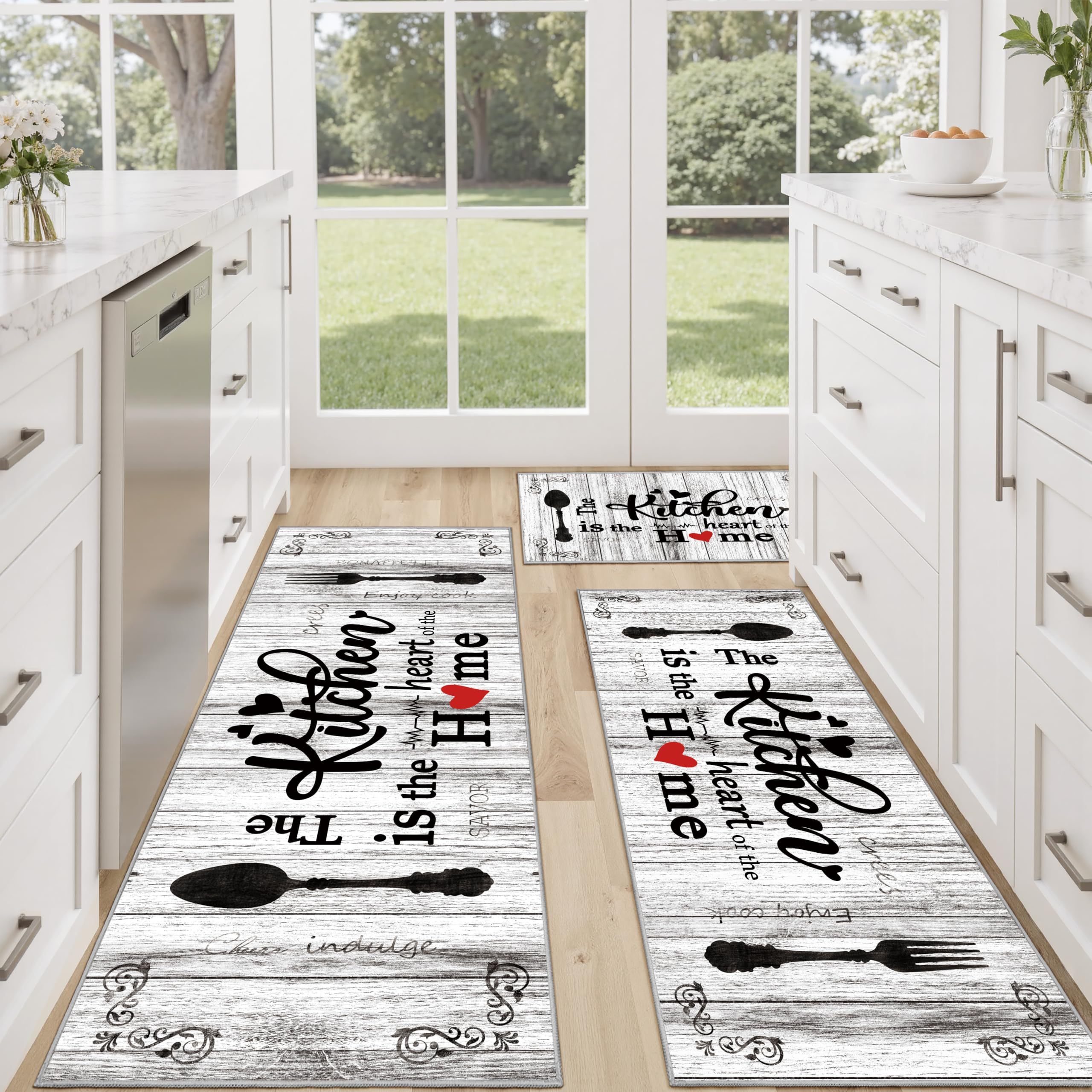 Tritard 100% Non Slip Kitchen Mats for Floor Washable Kitchen Rugs Sets of 3 Farmhouse Kitchen Runner Rug Soft Rustic Kitchen Floor Carpet for Hallway, Laundry, Sink, Office, Brown