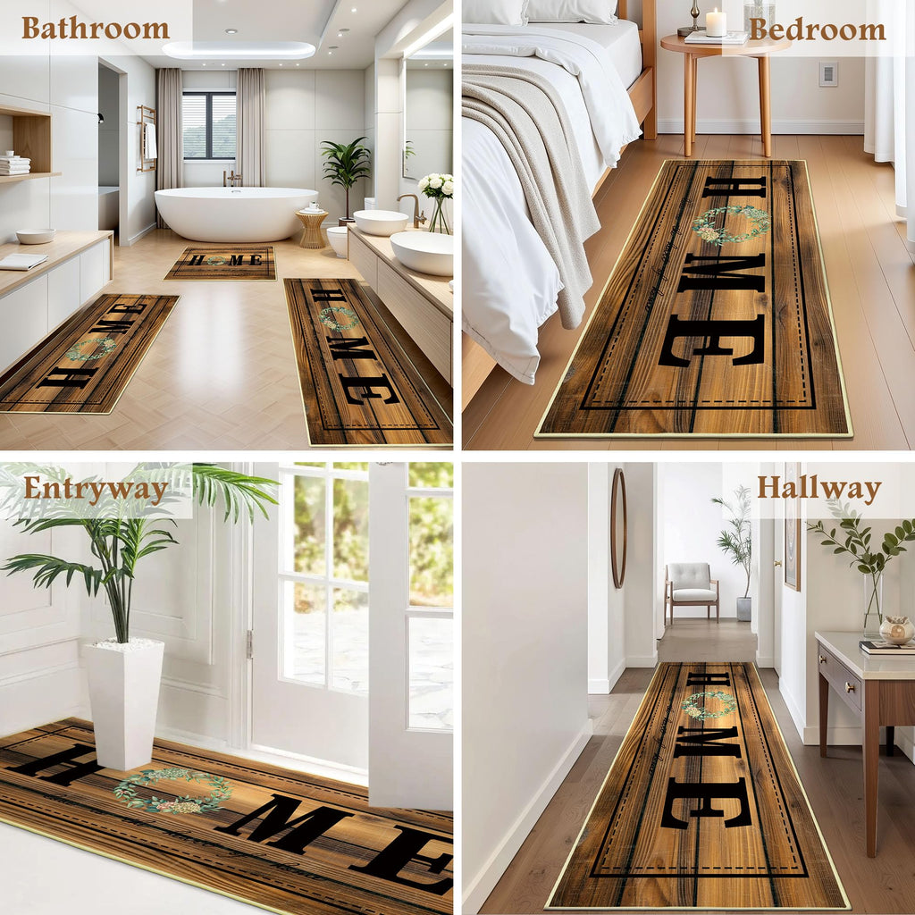 Tritard 100% Non Slip Kitchen Mats for Floor Washable Kitchen Rugs Sets of 3 Farmhouse Kitchen Runner Rug Soft Rustic Kitchen Floor Carpet for Hallway, Laundry, Sink, Office, Brown