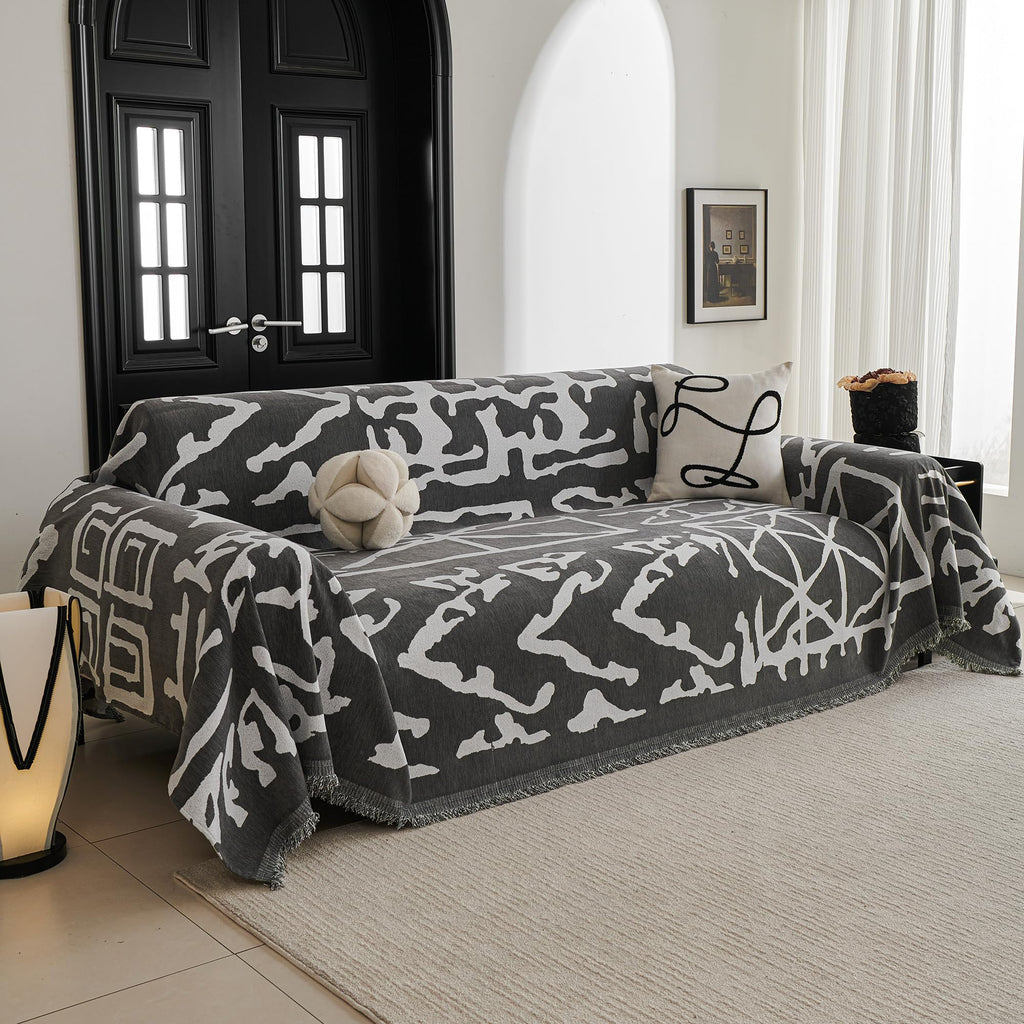 MYSKY HOME Boho Couch Cover Super Soft Couch Covers for 2-3 Cushion Couch Sofa, Modern Grey Jacquard Sofa Slipcover Loveseat Futon Cover, Couch Covers for Sectional Sofa, 71" x 118", Grey Curve