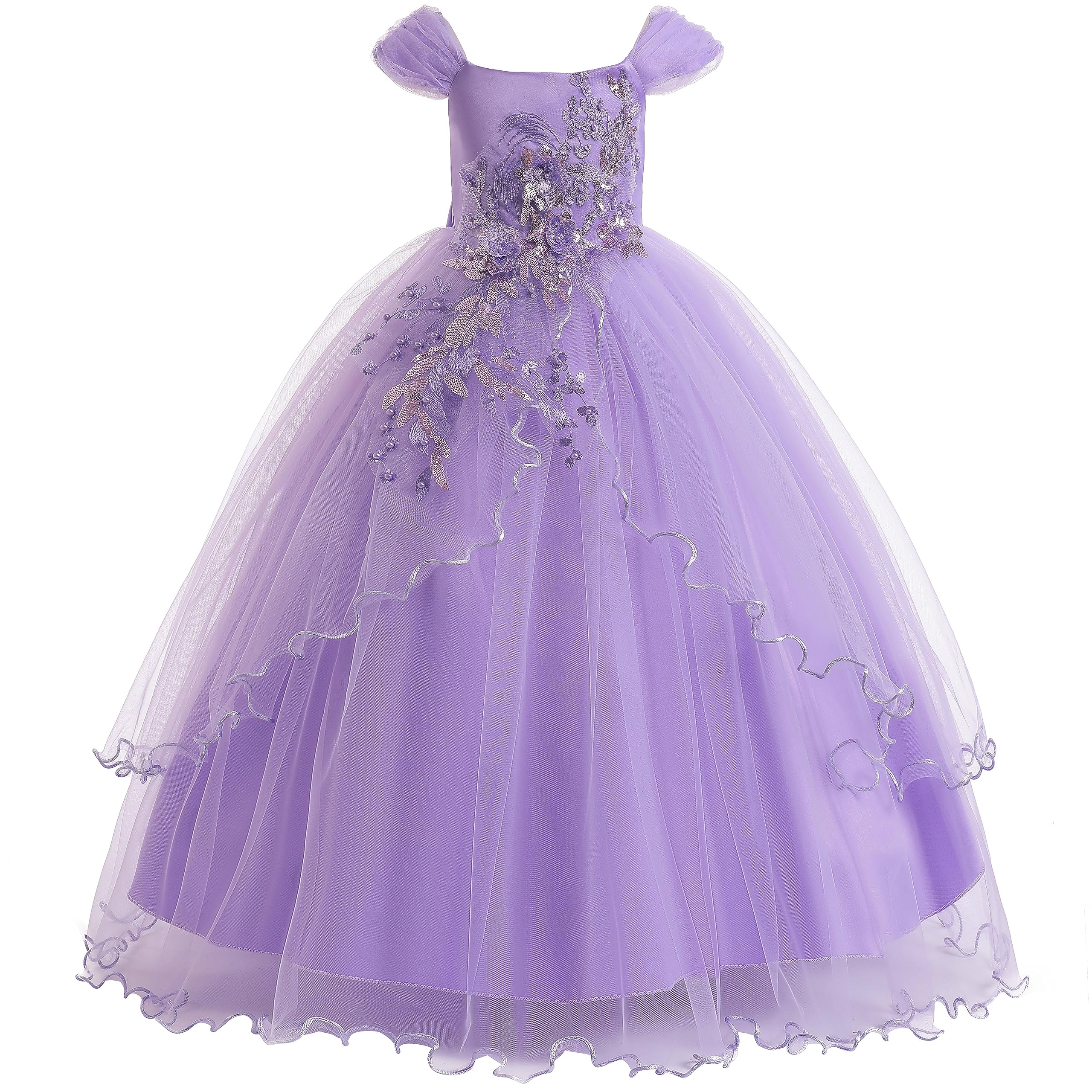 Weileenice Vintage Off the Shoulder Flower Girl Dress Lace Embroidery Little/Big Girls Wedding Bridesmaid Holiday Ballgown