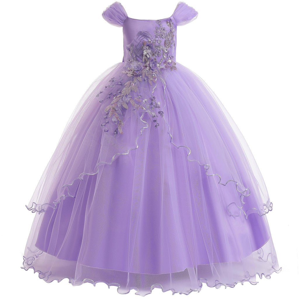 Weileenice Vintage Off the Shoulder Flower Girl Dress Lace Embroidery Little/Big Girls Wedding Bridesmaid Holiday Ballgown