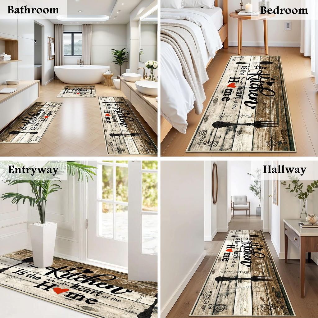 Tritard 100% Non Slip Kitchen Mats for Floor Washable Kitchen Rugs Sets of 3 Farmhouse Kitchen Runner Rug Soft Rustic Kitchen Floor Carpet for Hallway, Laundry, Sink, Office, Brown