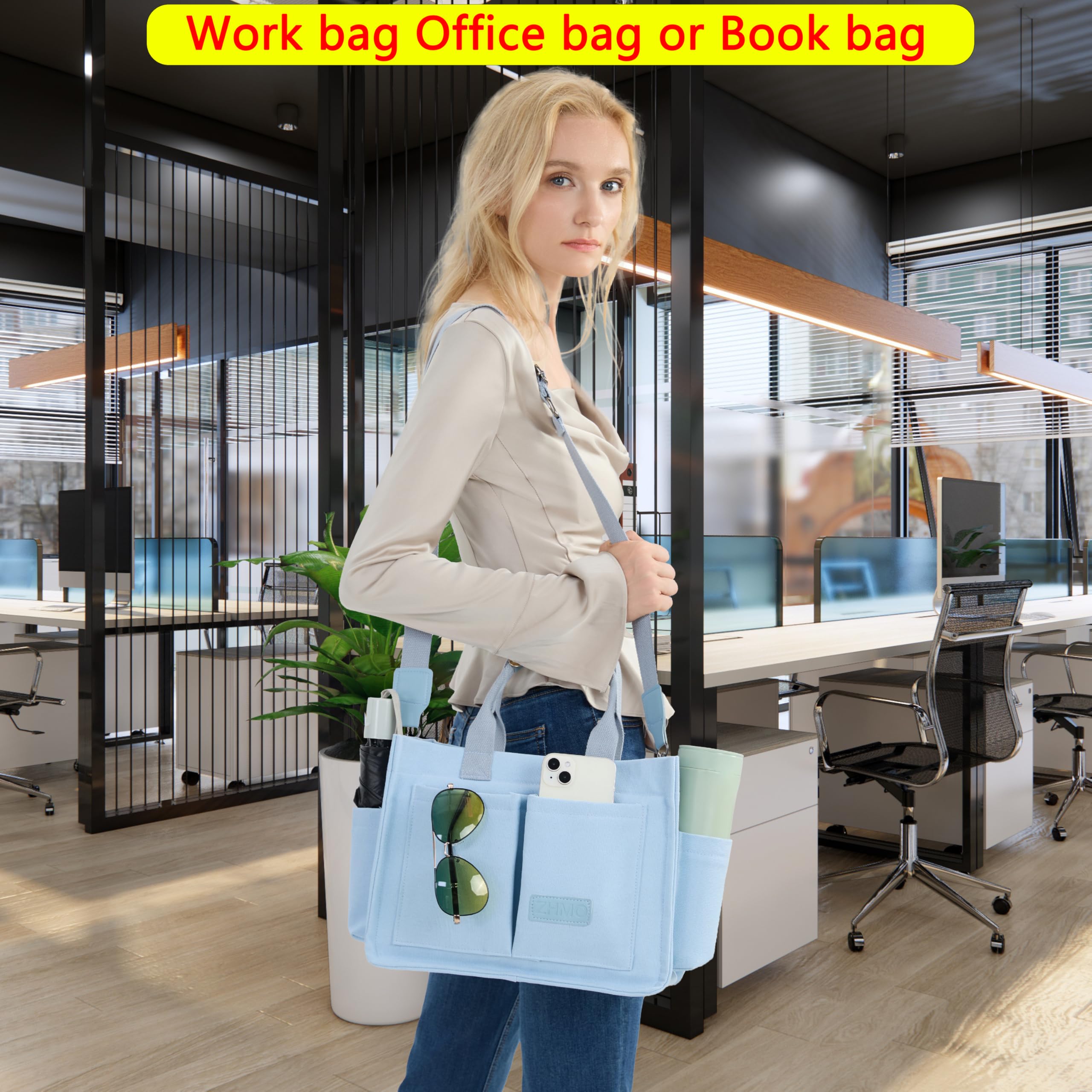 ZHMO Canvas Tote Bag for Women,Women's Bags Crossbody Bags Work Laptop Tote Bag Large Handbags Purse for Travel Nurse Teacher