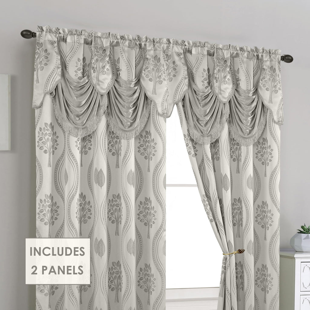 Elegant Comfort Luxurious Beautiful Curtain Panel Set with Attached Valance and Backing 54" X 84 inch (Set of 2), Navy Blue