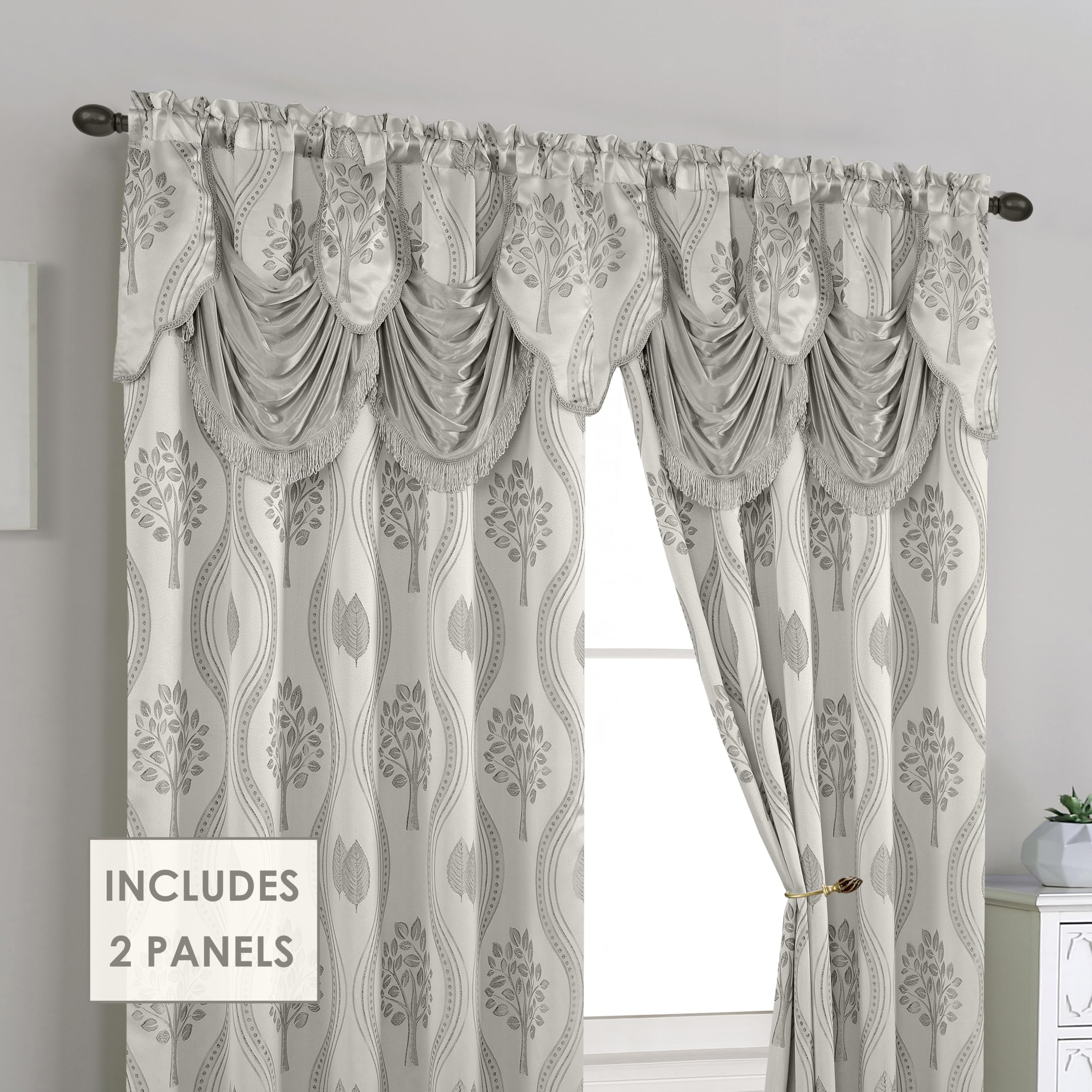 Elegant Comfort Luxurious Beautiful Curtain Panel Set with Attached Valance and Backing 54" X 84 inch (Set of 2), Navy Blue