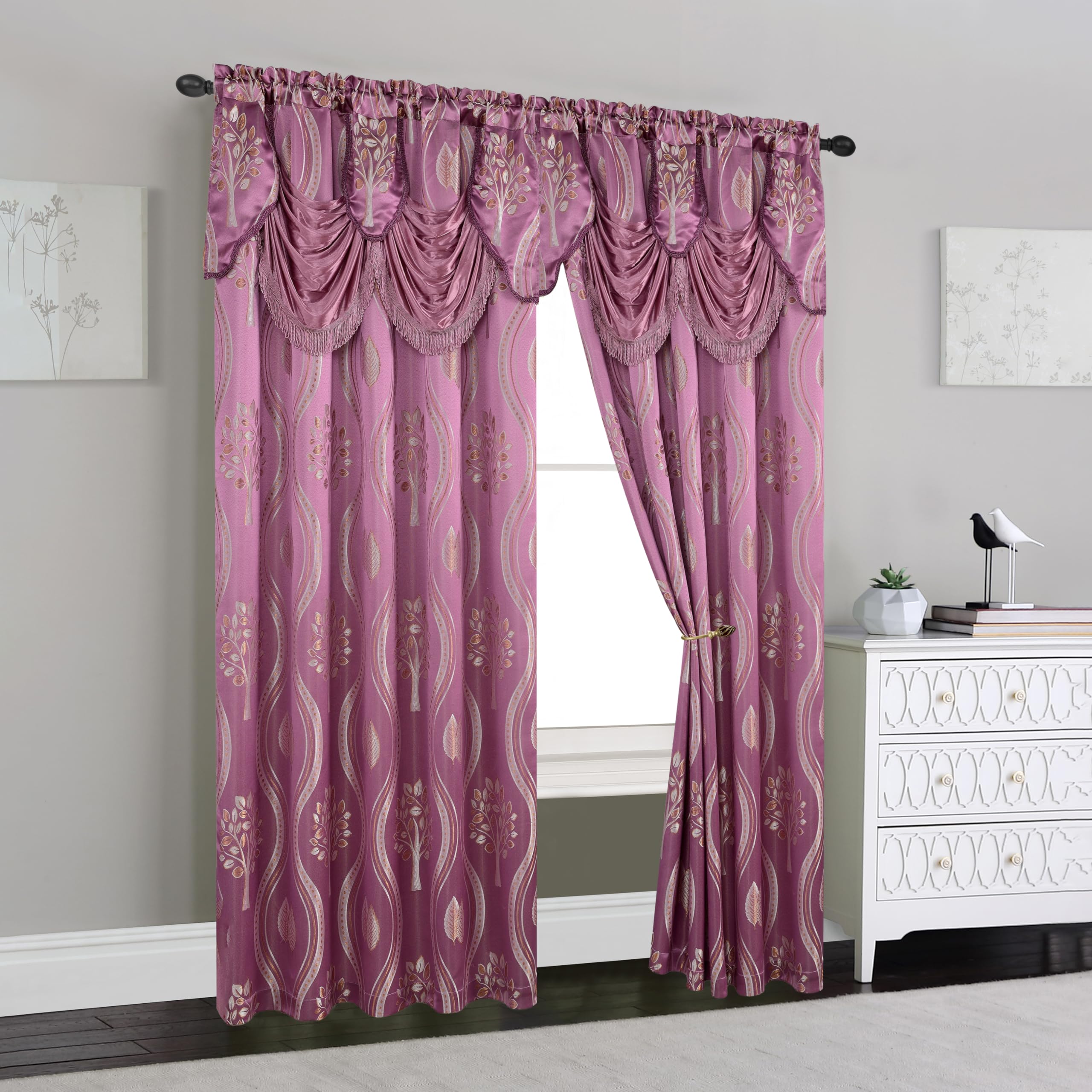 Elegant Comfort Luxurious Beautiful Curtain Panel Set with Attached Valance and Backing 54" X 84 inch (Set of 2), Navy Blue