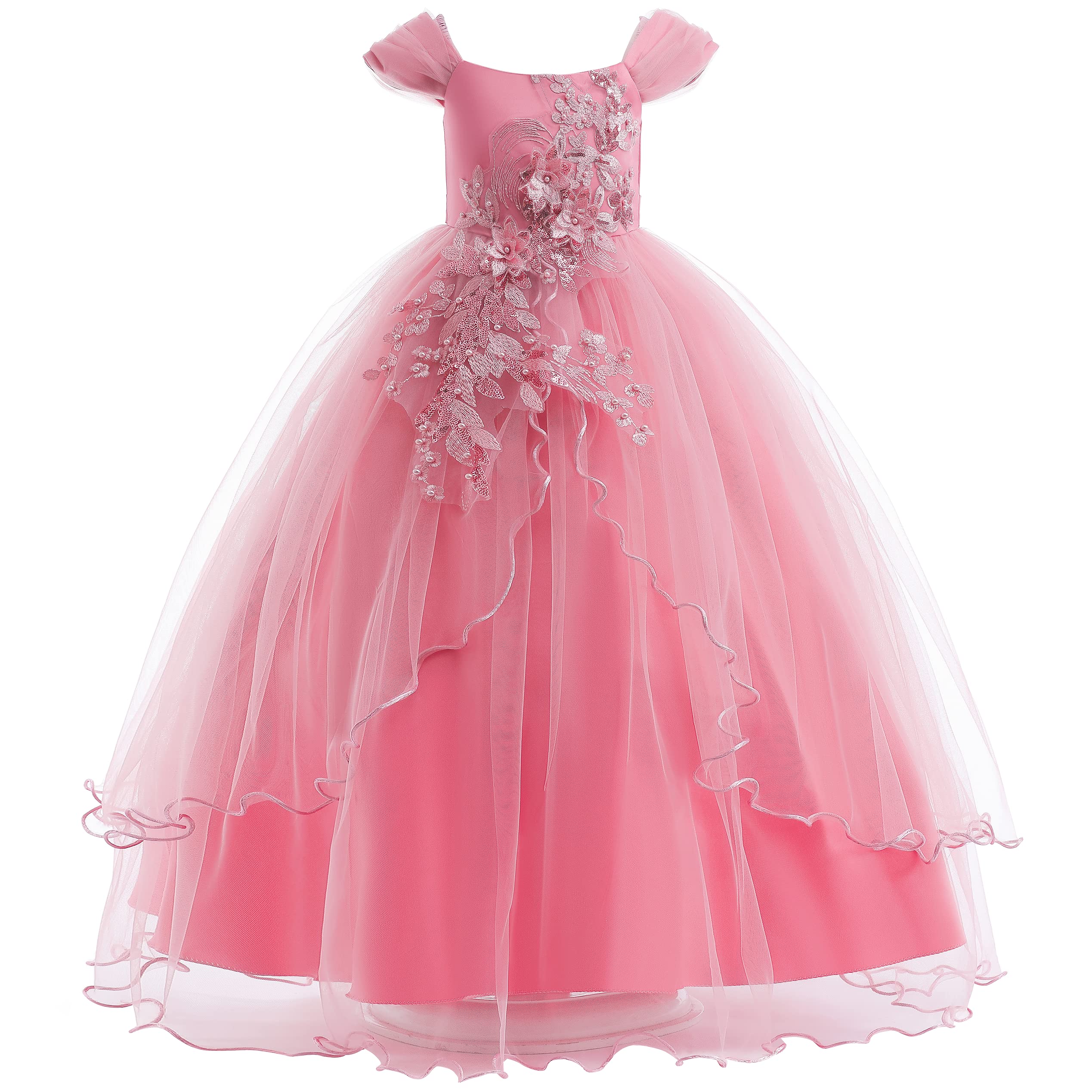 Weileenice Vintage Off the Shoulder Flower Girl Dress Lace Embroidery Little/Big Girls Wedding Bridesmaid Holiday Ballgown
