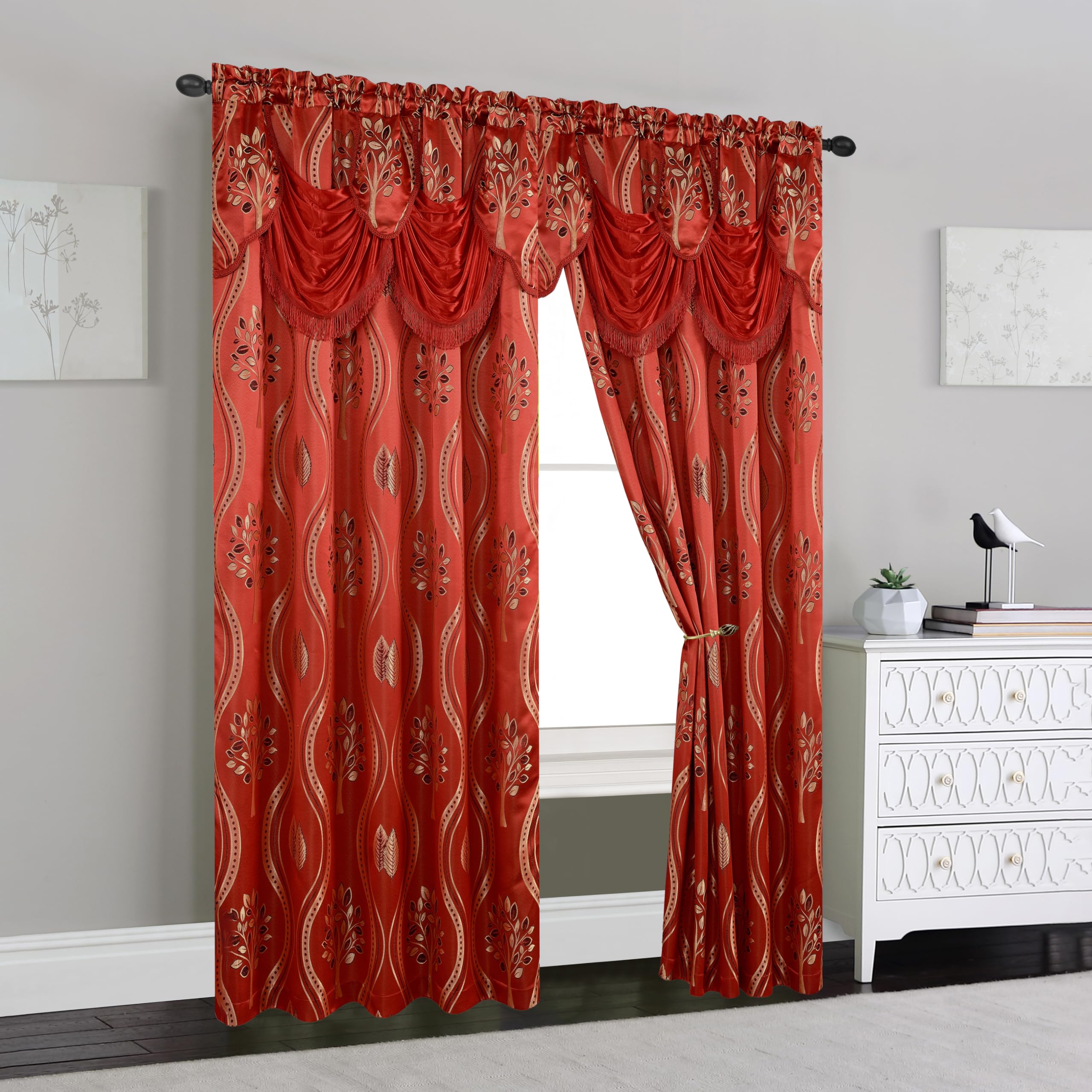 Elegant Comfort Luxurious Beautiful Curtain Panel Set with Attached Valance and Backing 54" X 84 inch (Set of 2), Navy Blue
