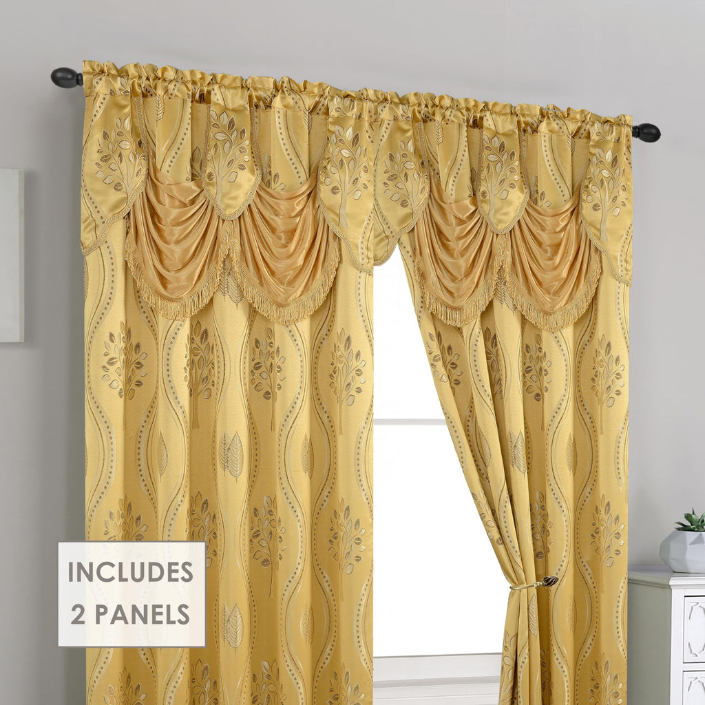Elegant Comfort Luxurious Beautiful Curtain Panel Set with Attached Valance and Backing 54" X 84 inch (Set of 2), Navy Blue
