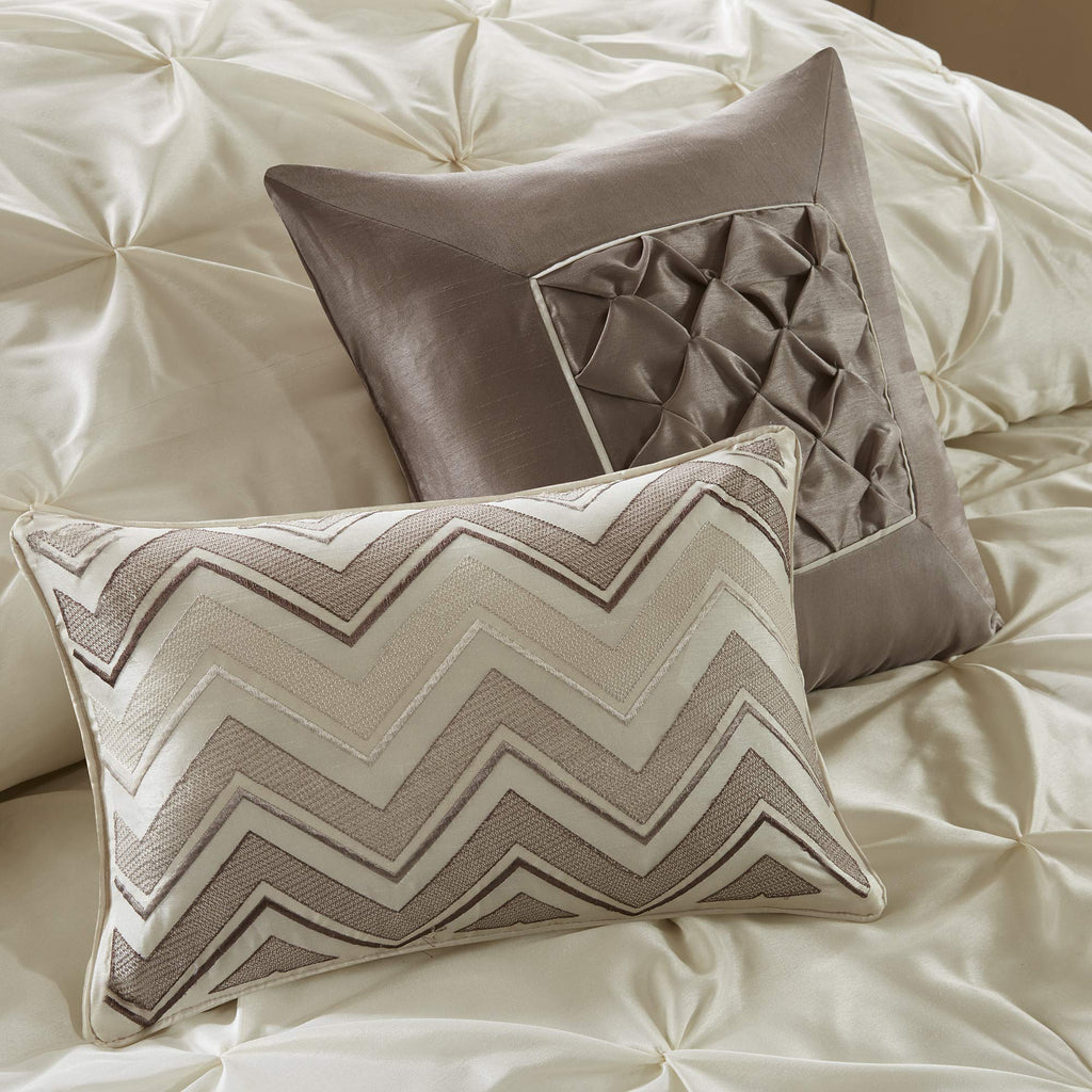 Madison Park Essentials Room in a Bag Faux Silk Comforter Set - Luxe Diamond Tufting All Season Bedding, Matching Curtains, Decorative Pillows, Taupe King(104"x92") 24 Piece