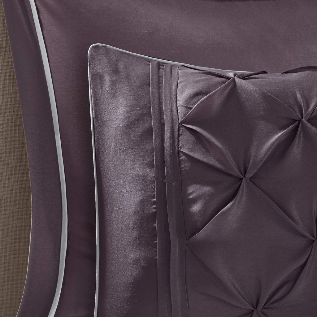 Madison Park Essentials Room in a Bag Faux Silk Comforter Set - Luxe Diamond Tufting All Season Bedding, Matching Curtains, Decorative Pillows, Taupe King(104"x92") 24 Piece