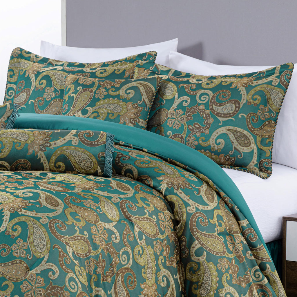 Chezmoi Collection Adelle 7-Piece Paisley Jacquard Embroidered Comforter Bedding Set, King Size