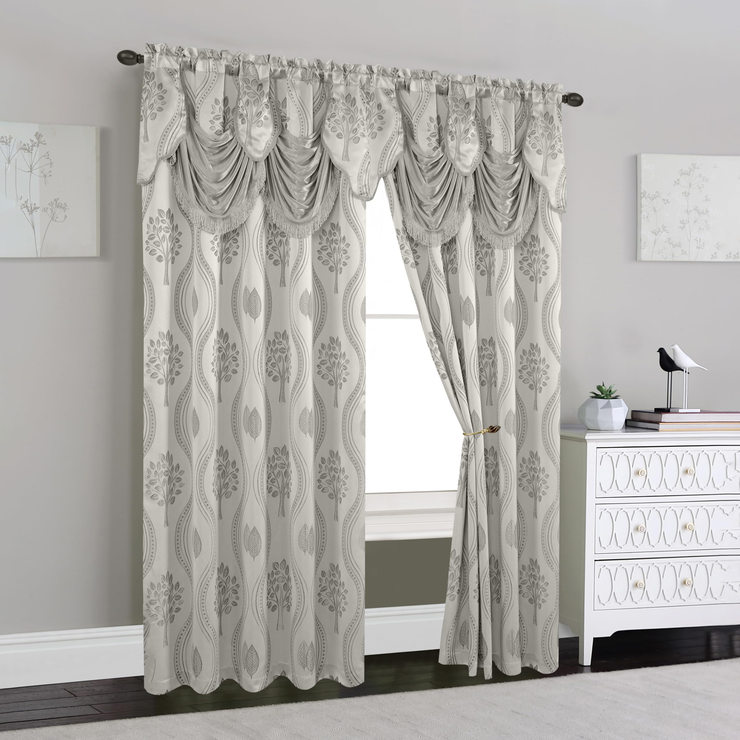 Elegant Comfort Luxurious Beautiful Curtain Panel Set with Attached Valance and Backing 54" X 84 inch (Set of 2), Navy Blue