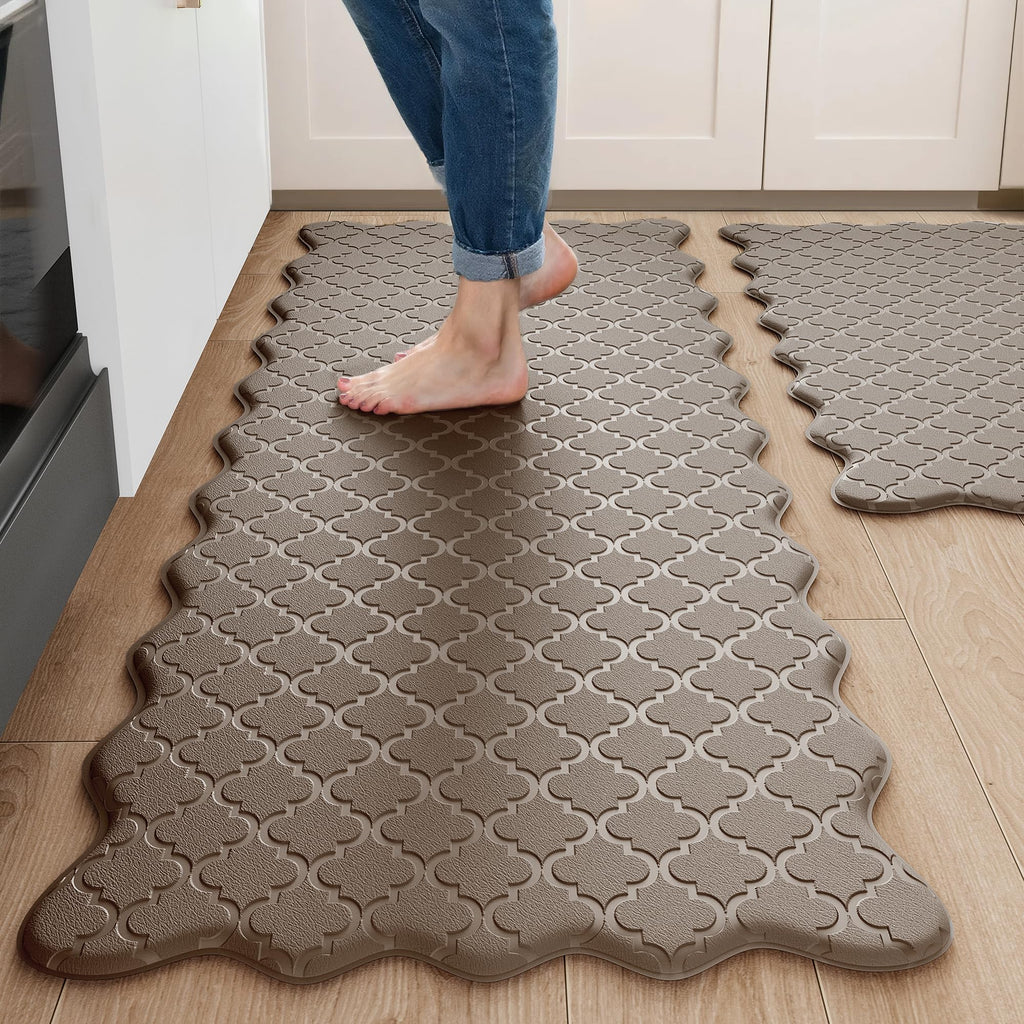 Arenarug Upgrade Scalloped Embossed Kitchen Mats for Floor 2PCS Cushioned Anti Fatigue Waterproof Foam Kitchen Rugs Non Slip Washable Comfort Standing Mat for Office Sink Laundry, Black