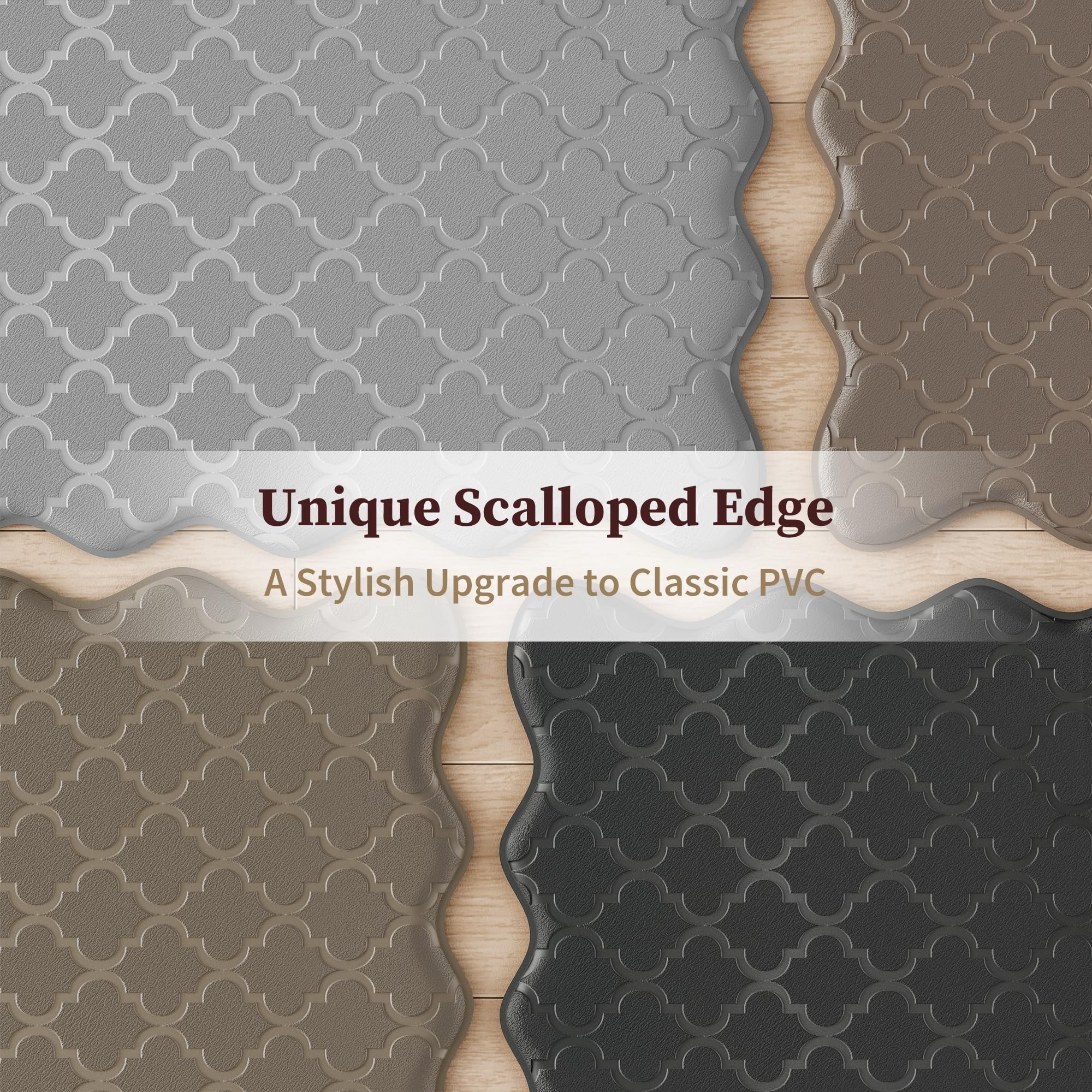 Arenarug Upgrade Scalloped Embossed Kitchen Mats for Floor 2PCS Cushioned Anti Fatigue Waterproof Foam Kitchen Rugs Non Slip Washable Comfort Standing Mat for Office Sink Laundry, Black