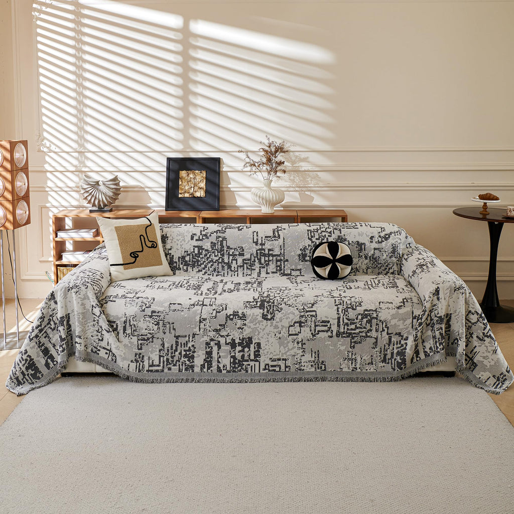 MYSKY HOME Boho Couch Cover Super Soft Couch Covers for 2-3 Cushion Couch Sofa, Modern Grey Jacquard Sofa Slipcover Loveseat Futon Cover, Couch Covers for Sectional Sofa, 71" x 118", Grey Curve
