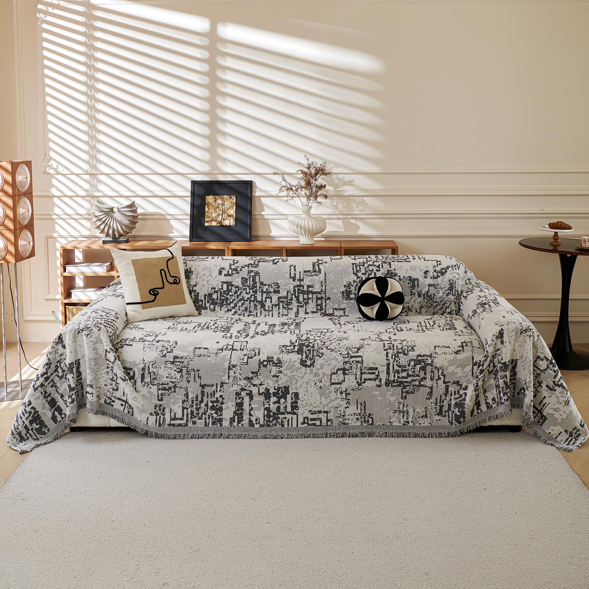 MYSKY HOME Boho Couch Cover Super Soft Couch Covers for 2-3 Cushion Couch Sofa, Modern Grey Jacquard Sofa Slipcover Loveseat Futon Cover, Couch Covers for Sectional Sofa, 71" x 118", Grey Curve