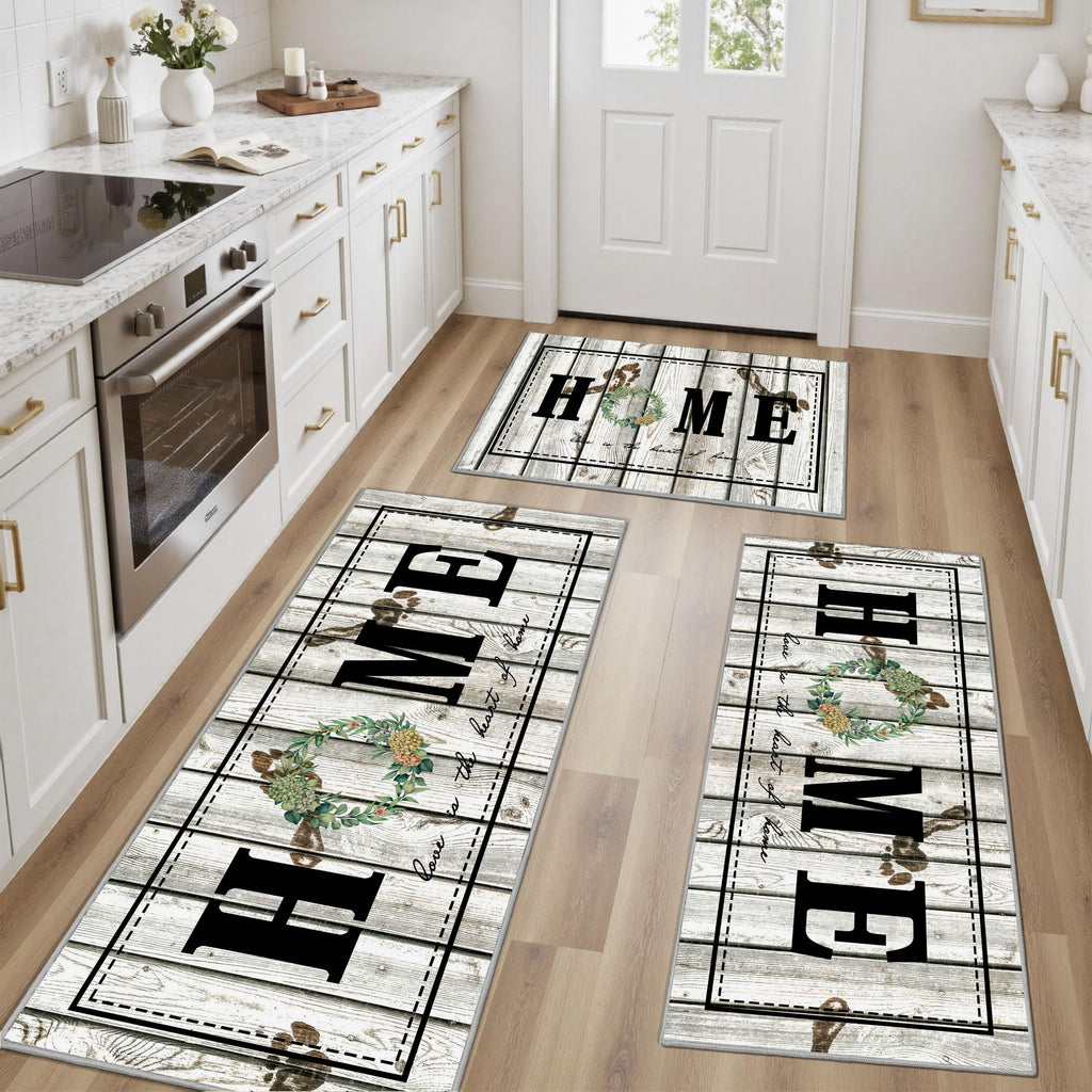 Tritard 100% Non Slip Kitchen Mats for Floor Washable Kitchen Rugs Sets of 3 Farmhouse Kitchen Runner Rug Soft Rustic Kitchen Floor Carpet for Hallway, Laundry, Sink, Office, Brown