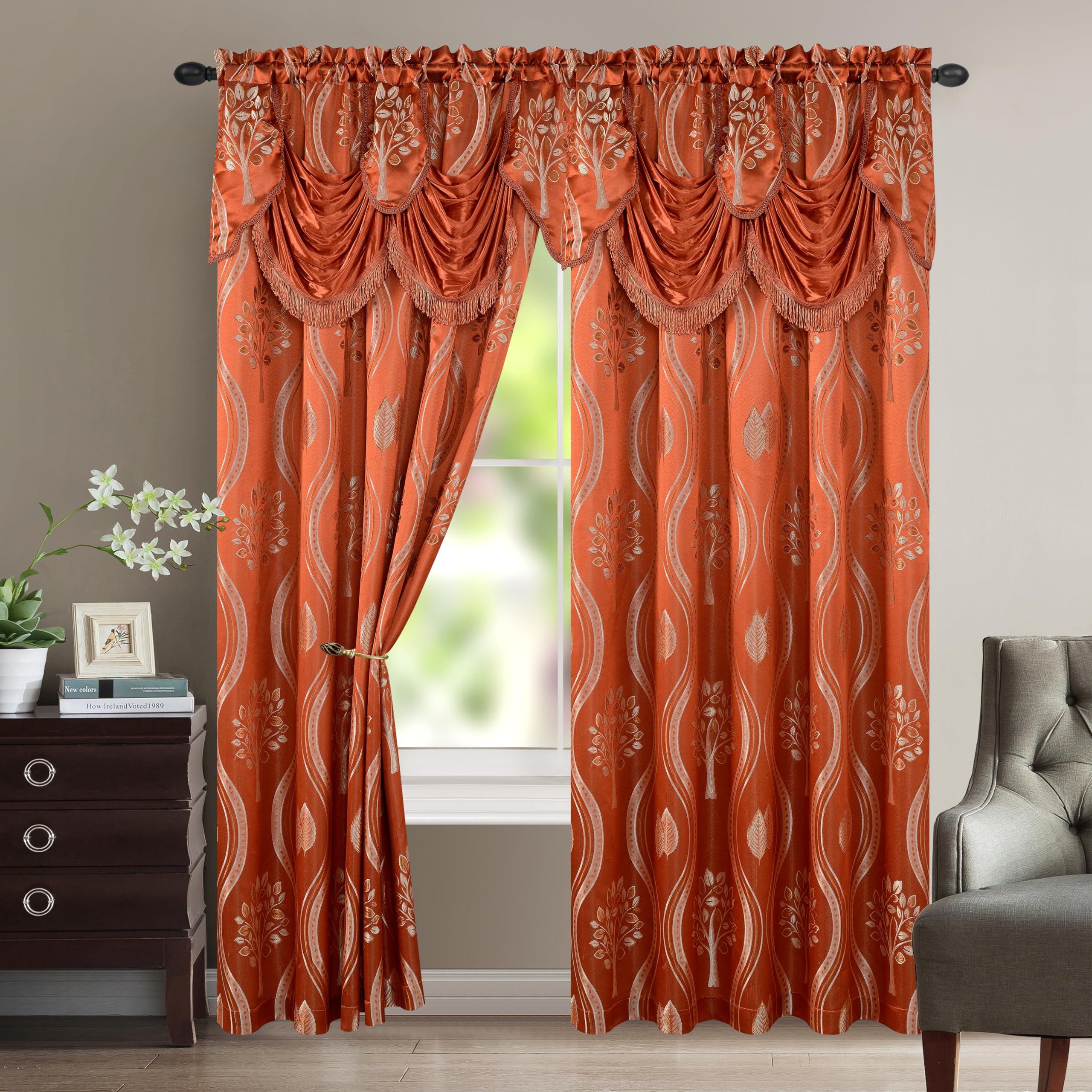 Elegant Comfort Luxurious Beautiful Curtain Panel Set with Attached Valance and Backing 54" X 84 inch (Set of 2), Navy Blue