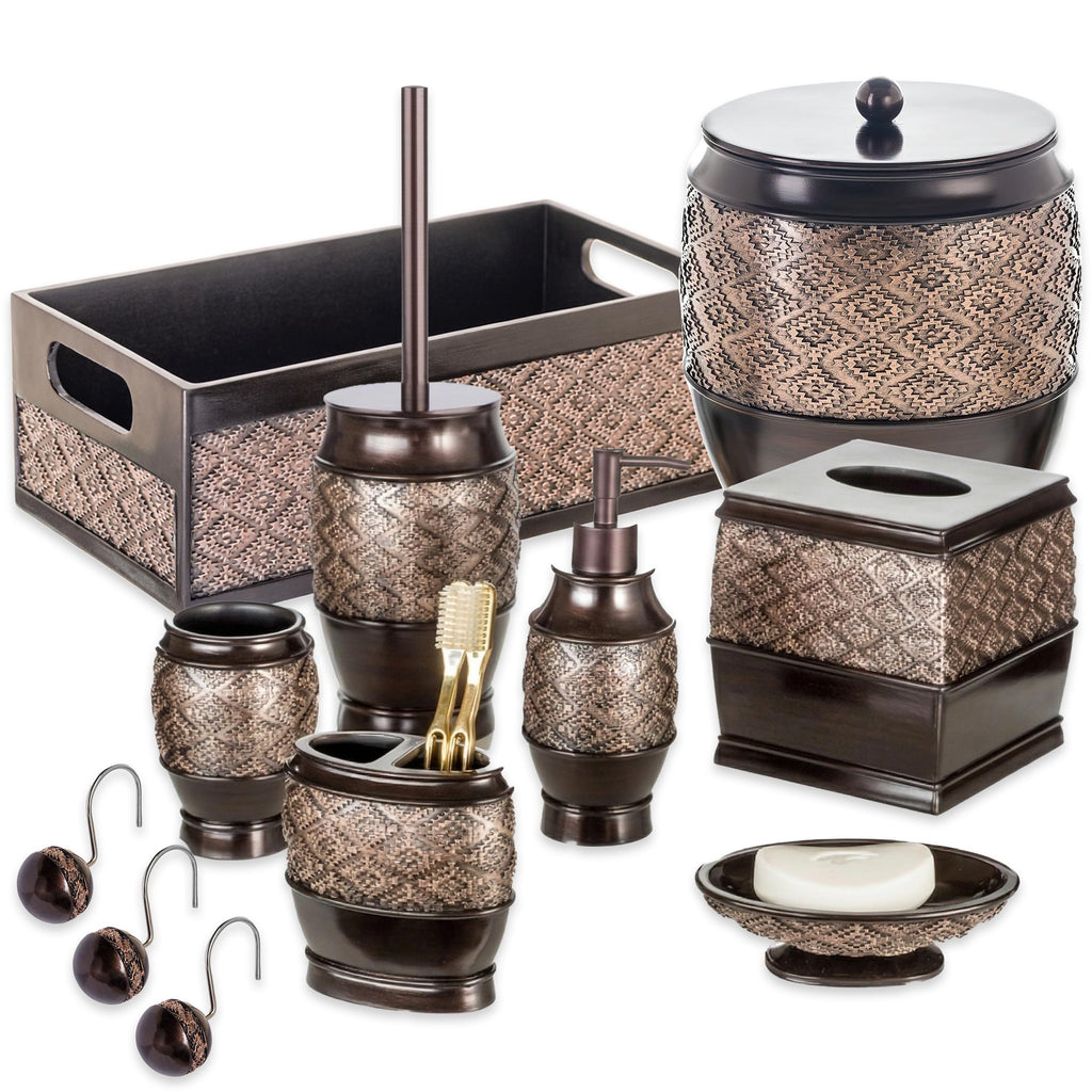 Creative Scents Dublin Brown Bathroom Accessories Set Complete - 4 Pc. Bathroom Sets Accessories, Luxury Bathroom Accessory Set - Soap Dispenser, Soap Dish, Tumbler & Toothbrush Holder Set