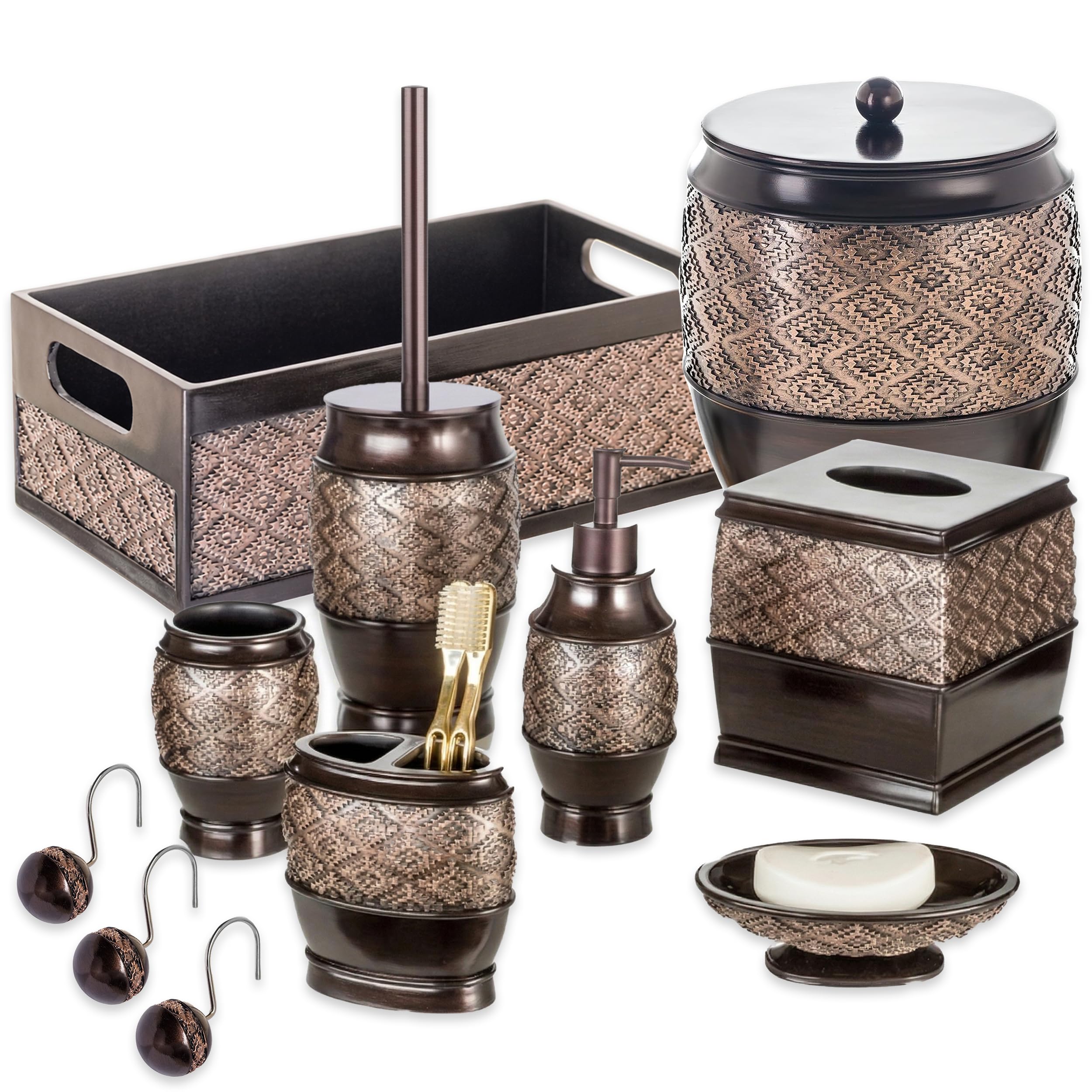 Creative Scents Dublin Brown Bathroom Accessories Set Complete - 4 Pc. Bathroom Sets Accessories, Luxury Bathroom Accessory Set - Soap Dispenser, Soap Dish, Tumbler & Toothbrush Holder Set