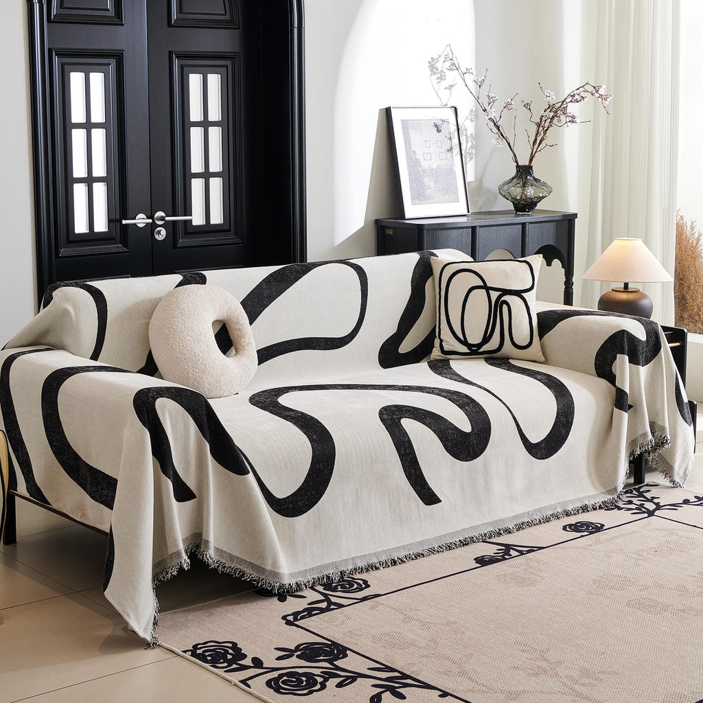 MYSKY HOME Boho Couch Cover Super Soft Couch Covers for 2-3 Cushion Couch Sofa, Modern Grey Jacquard Sofa Slipcover Loveseat Futon Cover, Couch Covers for Sectional Sofa, 71" x 118", Grey Curve
