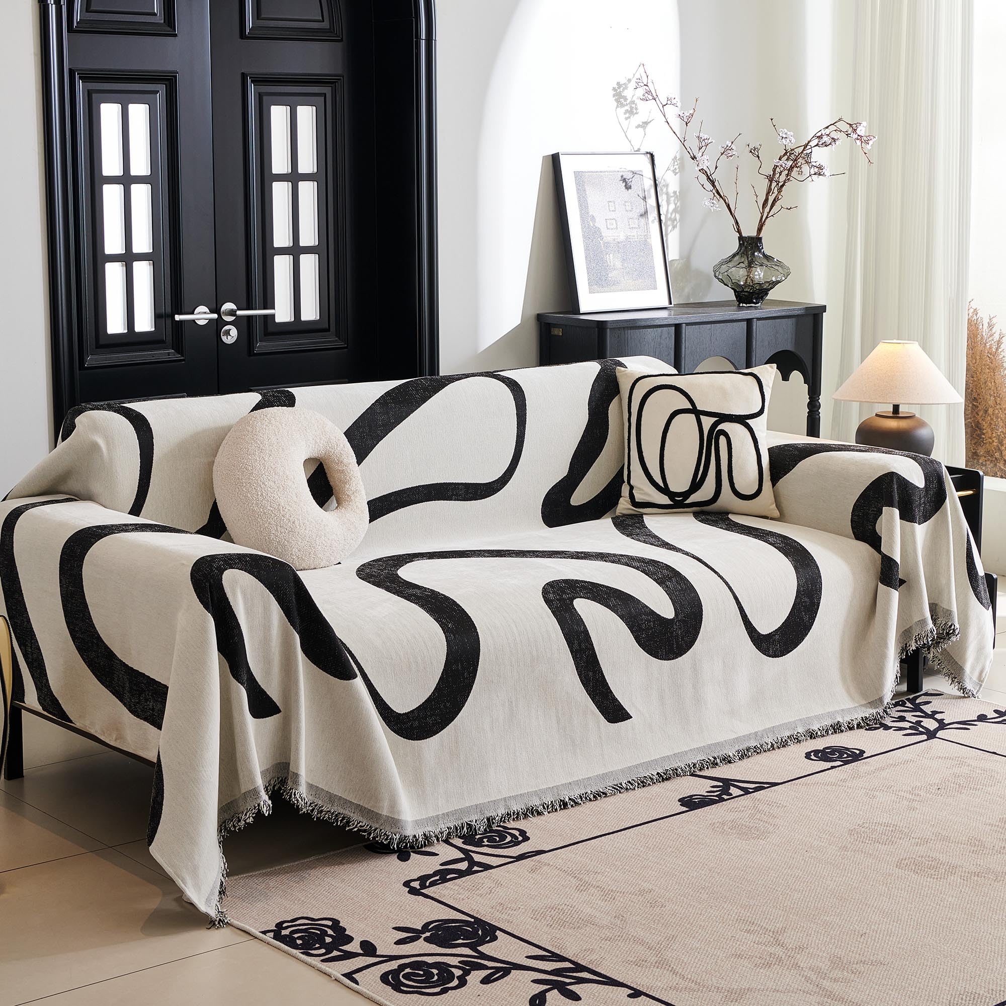 MYSKY HOME Boho Couch Cover Super Soft Couch Covers for 2-3 Cushion Couch Sofa, Modern Grey Jacquard Sofa Slipcover Loveseat Futon Cover, Couch Covers for Sectional Sofa, 71" x 118", Grey Curve