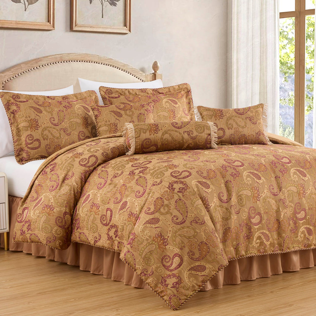 Chezmoi Collection Adelle 7-Piece Paisley Jacquard Embroidered Comforter Bedding Set, King Size