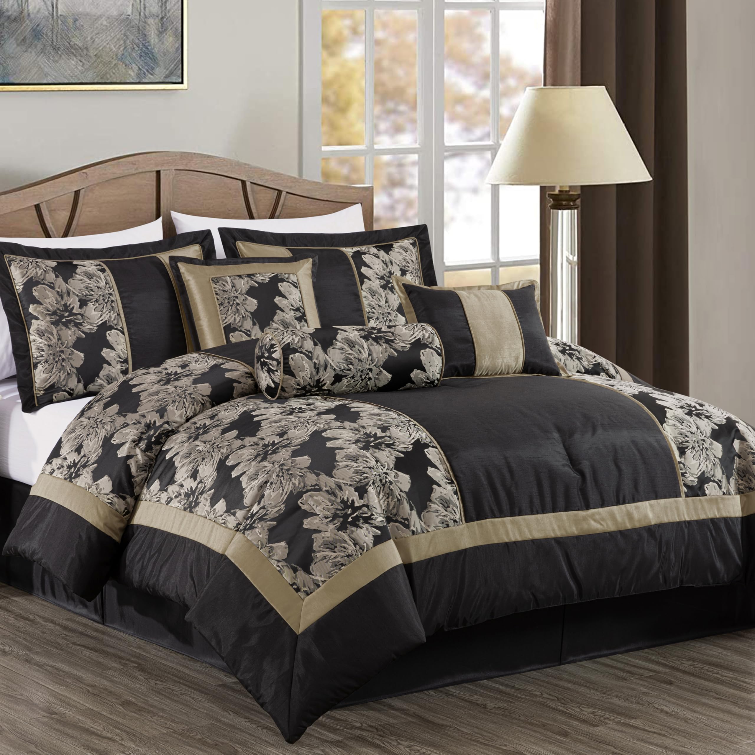 Chezmoi Collection Adelle 7-Piece Paisley Jacquard Embroidered Comforter Bedding Set, King Size