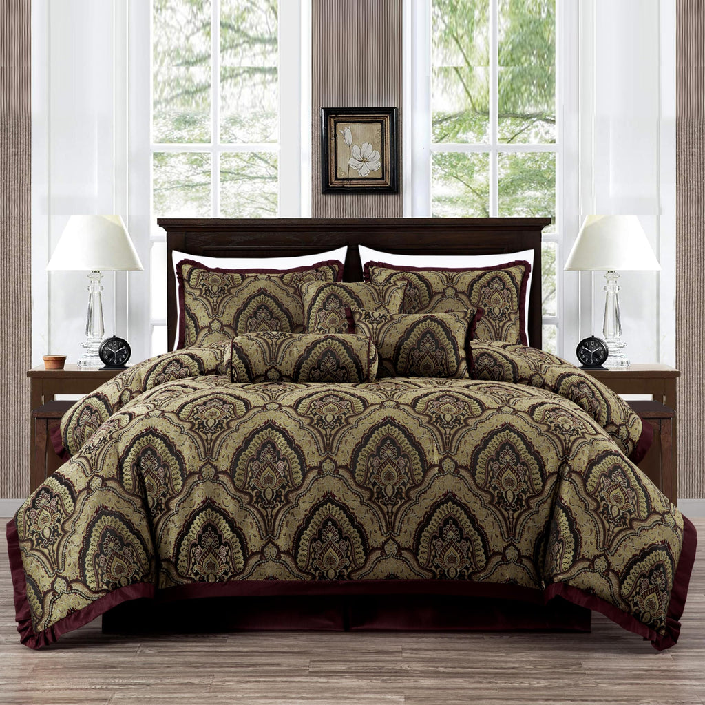 Chezmoi Collection Adelle 7-Piece Paisley Jacquard Embroidered Comforter Bedding Set, King Size