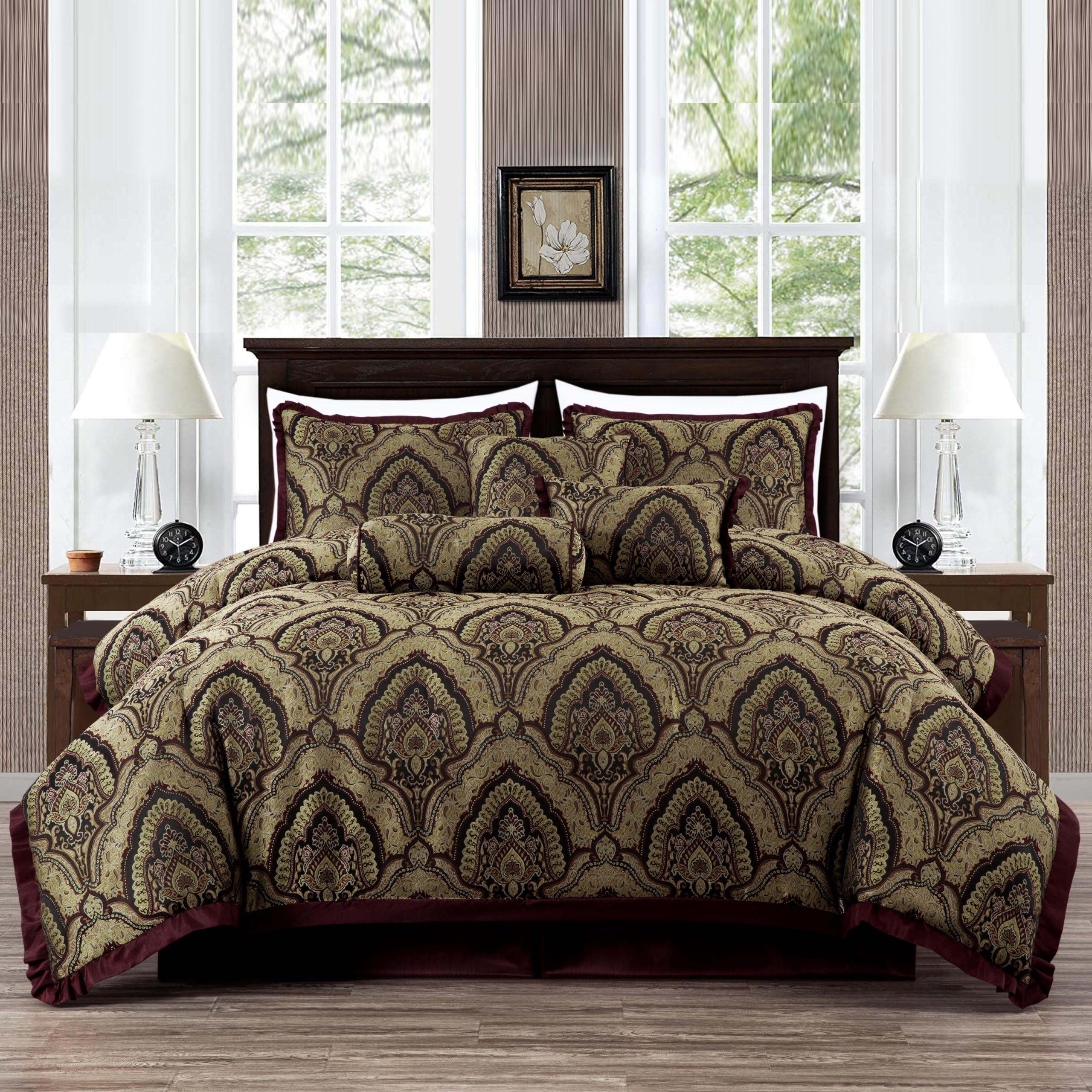 Chezmoi Collection Adelle 7-Piece Paisley Jacquard Embroidered Comforter Bedding Set, King Size
