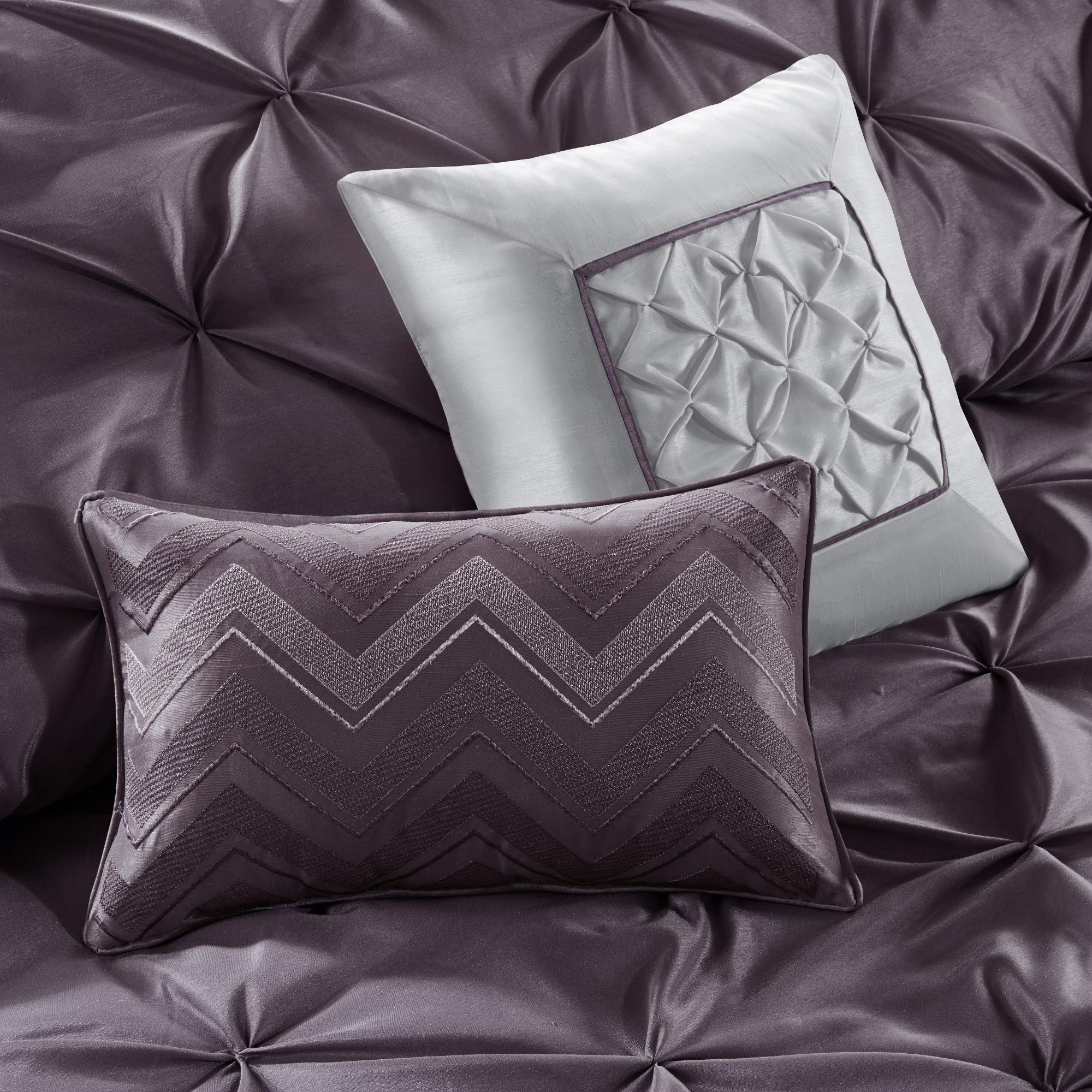 Madison Park Essentials Room in a Bag Faux Silk Comforter Set - Luxe Diamond Tufting All Season Bedding, Matching Curtains, Decorative Pillows, Taupe King(104"x92") 24 Piece