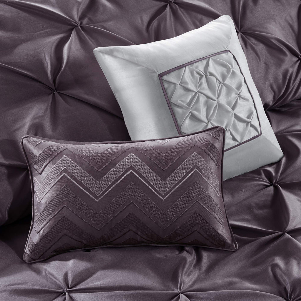 Madison Park Essentials Room in a Bag Faux Silk Comforter Set - Luxe Diamond Tufting All Season Bedding, Matching Curtains, Decorative Pillows, Taupe King(104"x92") 24 Piece