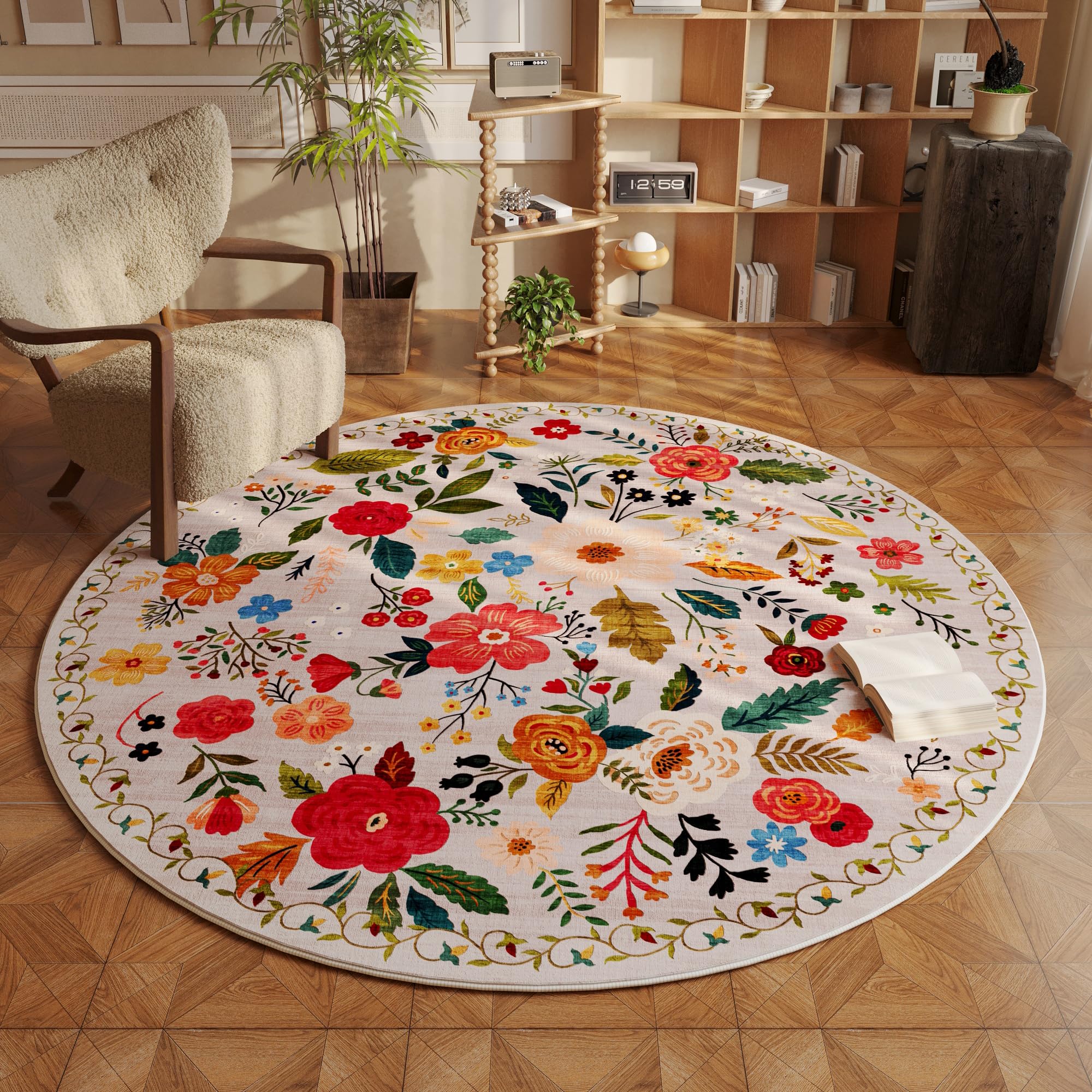 Rugcomf Area Rugs 8x10 Rug for Living Room Clearance Washable Boho Area Rug Non Slip Floral Vintage Low Pile Large Rug for Living Room, Bedroom, Farmhouse, Dining Room, Kids Playroom(Black)