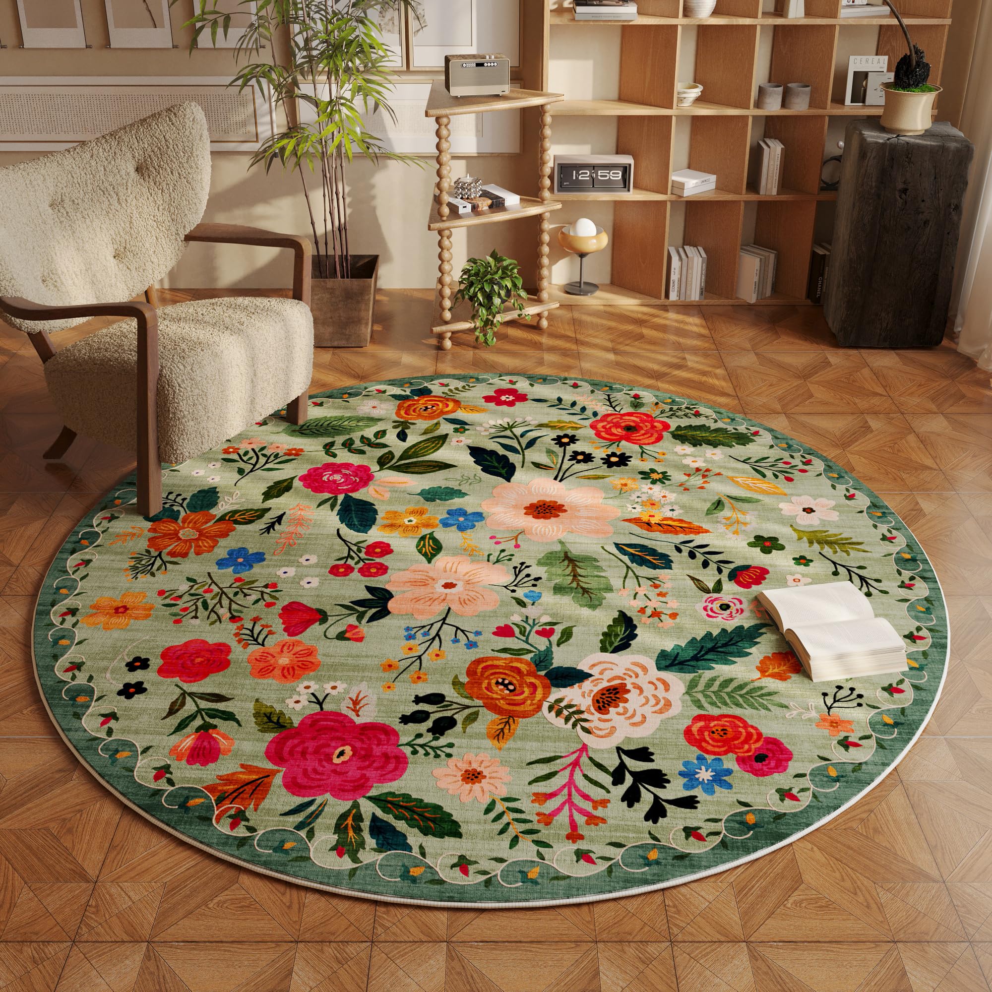 Rugcomf Area Rugs 8x10 Rug for Living Room Clearance Washable Boho Area Rug Non Slip Floral Vintage Low Pile Large Rug for Living Room, Bedroom, Farmhouse, Dining Room, Kids Playroom(Black)