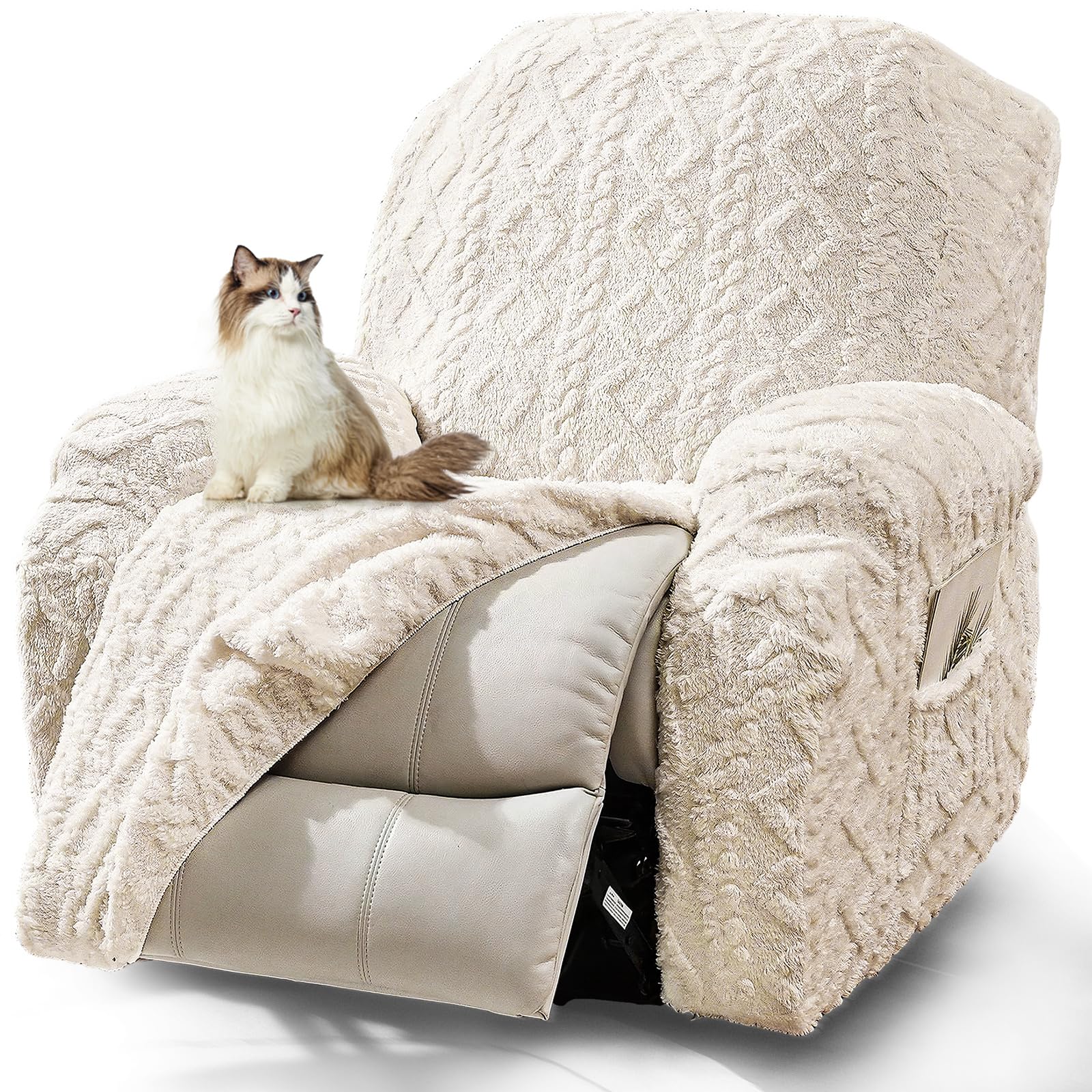 JOKIVTOU Recliner Chair Covers 4-Pieces Reclining Chair Slipcovers with Pocket& Elastic Bottom, Soft Feel Fitted Lazy Boy Sofa Couch Cover Washable, Stretch Recliner Furniture Protector