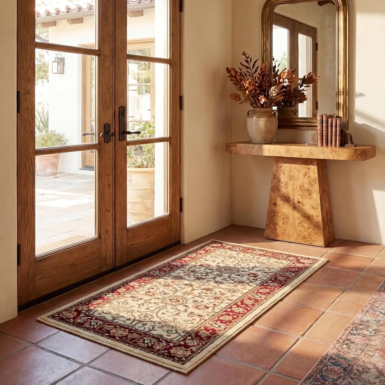 SAFAVIEH Lyndhurst Collection Area Rug - 5'3" x 7'6", Ivory & Red, Traditional Oriental Design, Non-Shedding & Easy Care, Ideal for High Traffic Areas in Living Room, Bedroom (LNH212K)