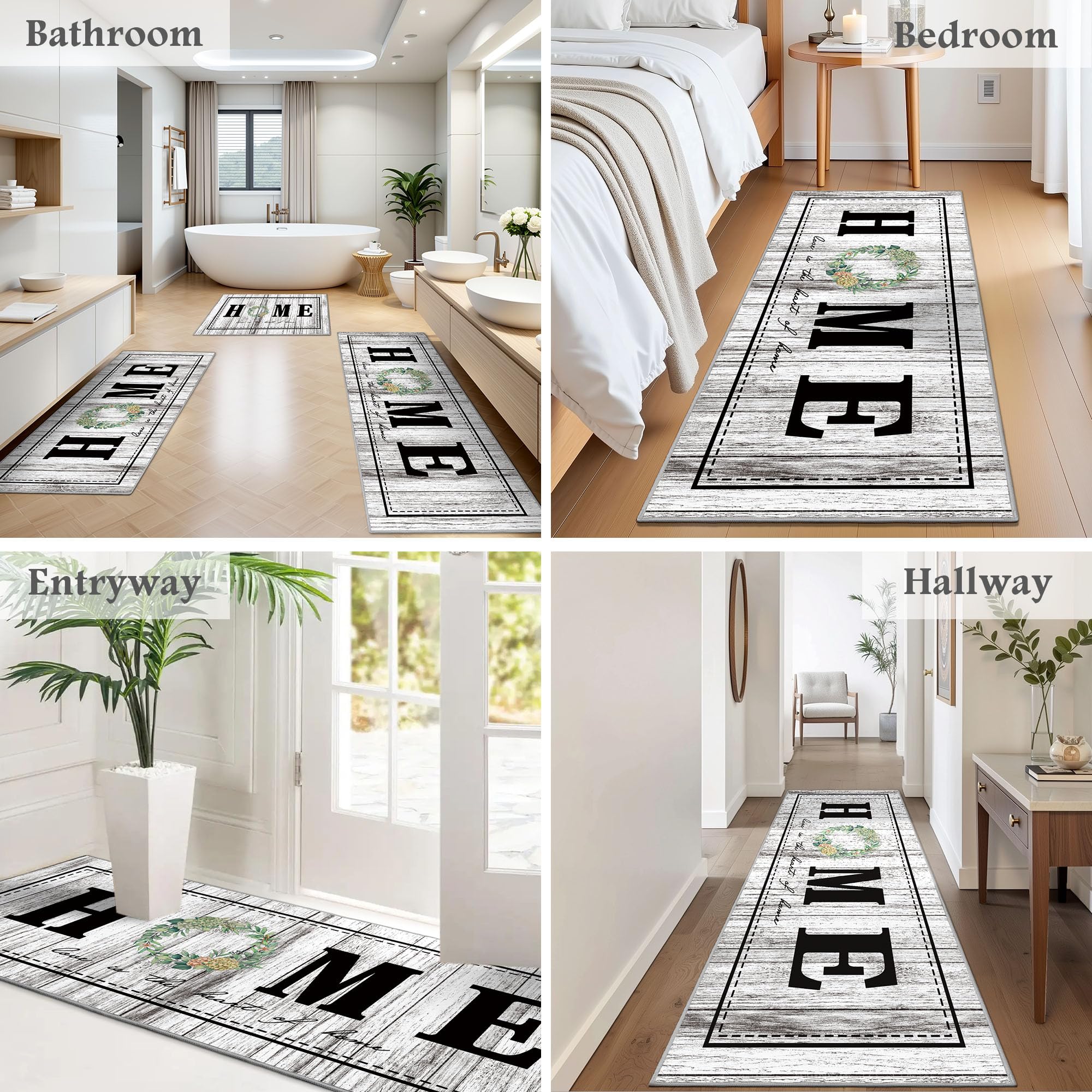 Tritard 100% Non Slip Kitchen Mats for Floor Washable Kitchen Rugs Sets of 3 Farmhouse Kitchen Runner Rug Soft Rustic Kitchen Floor Carpet for Hallway, Laundry, Sink, Office, Brown