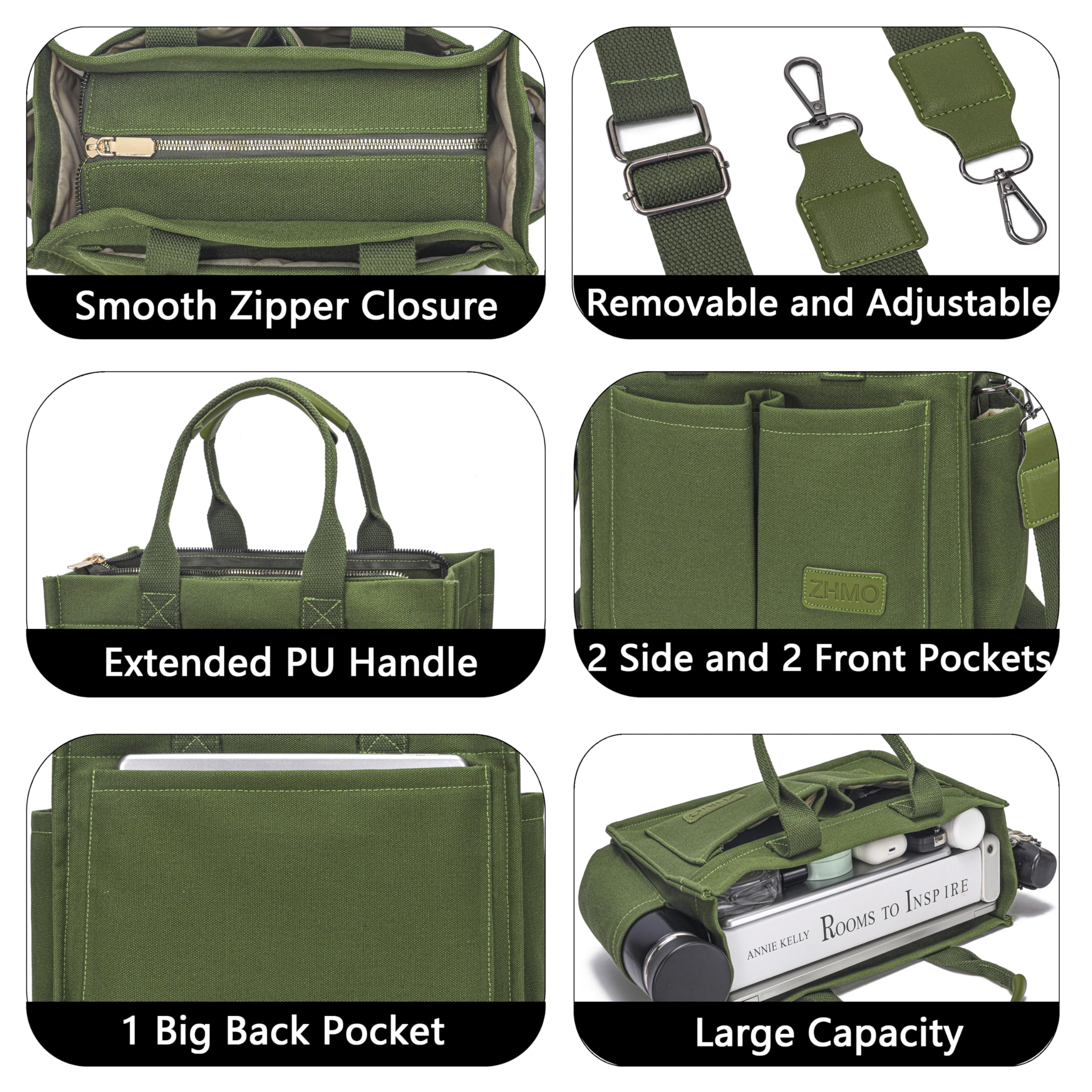ZHMO Canvas Tote Bag for Women,Women's Bags Crossbody Bags Work Laptop Tote Bag Large Handbags Purse for Travel Nurse Teacher
