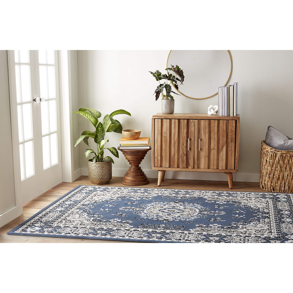 Home Dynamix Premium Sakarya Traditional Medallion Border Area Rug, Black, 21"x35" Rectangle