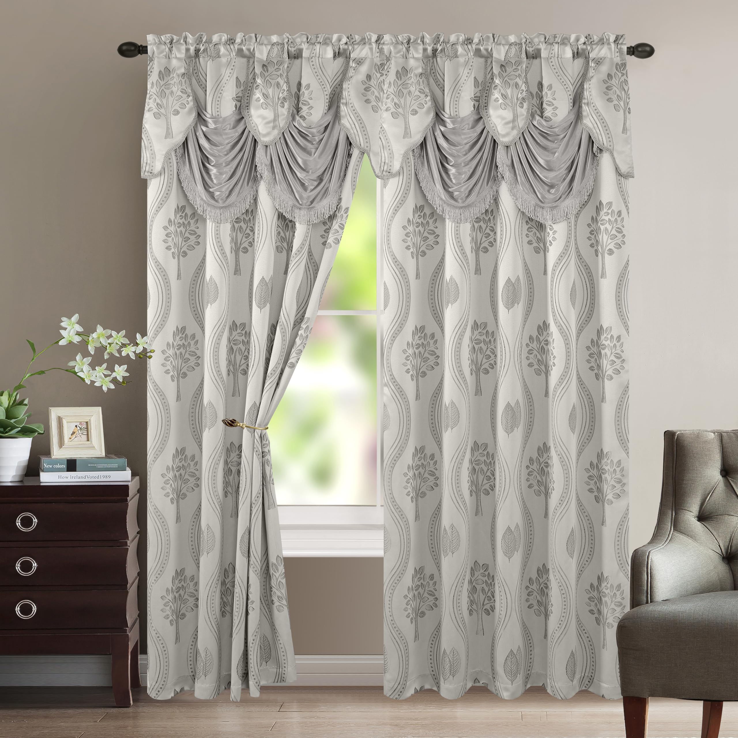 Elegant Comfort Luxurious Beautiful Curtain Panel Set with Attached Valance and Backing 54" X 84 inch (Set of 2), Navy Blue