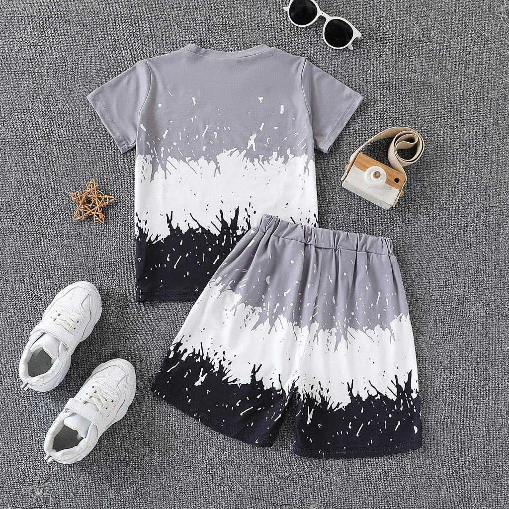 Kids Tween Boy Casual Clothing Set Letter Graphic Colorblock Tee +Shorts Summer Clothing Set 4-14 Years