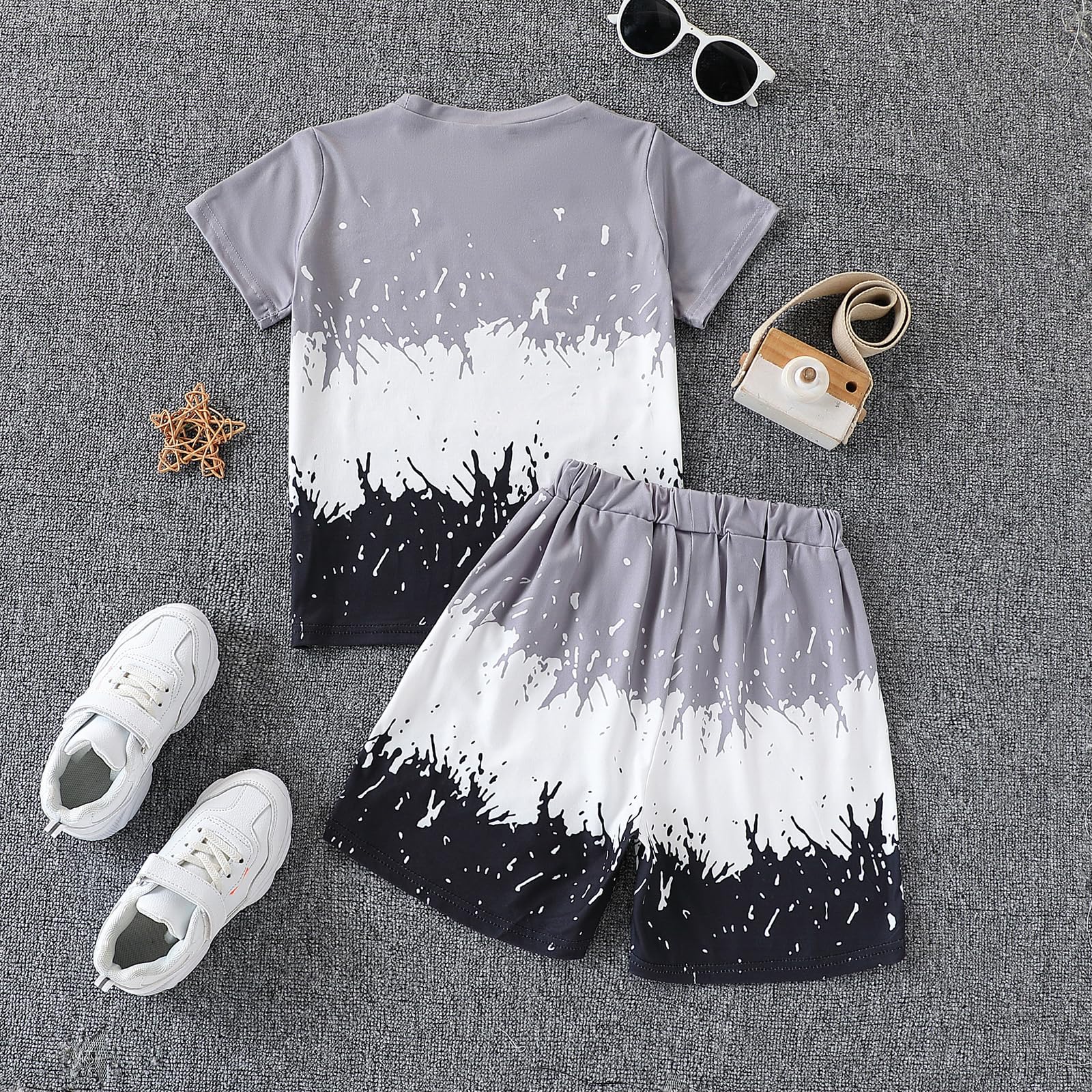 Kids Tween Boy Casual Clothing Set Letter Graphic Colorblock Tee +Shorts Summer Clothing Set 4-14 Years