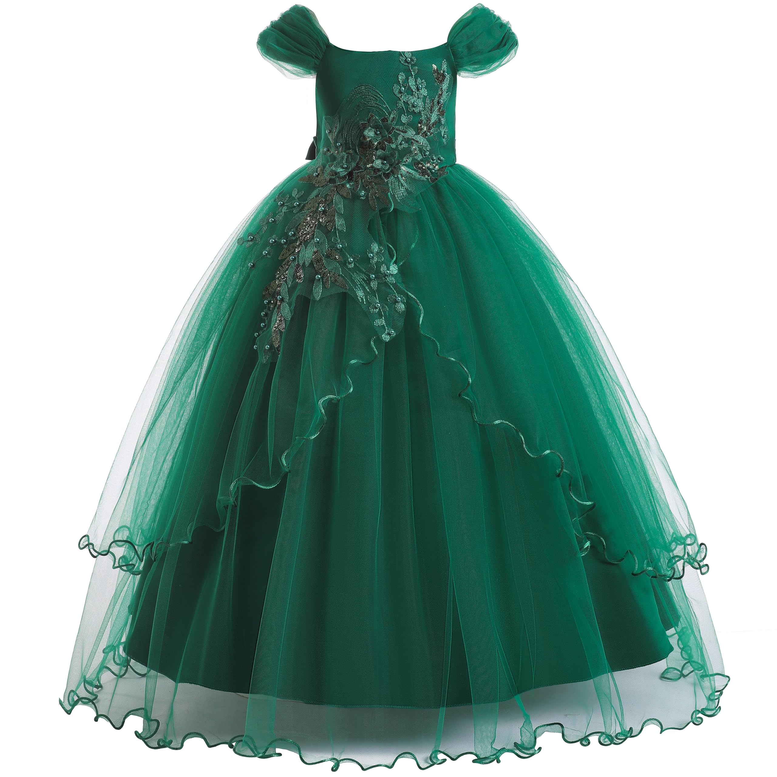 Weileenice Vintage Off the Shoulder Flower Girl Dress Lace Embroidery Little/Big Girls Wedding Bridesmaid Holiday Ballgown