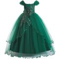 Weileenice Vintage Off the Shoulder Flower Girl Dress Lace Embroidery Little/Big Girls Wedding Bridesmaid Holiday Ballgown
