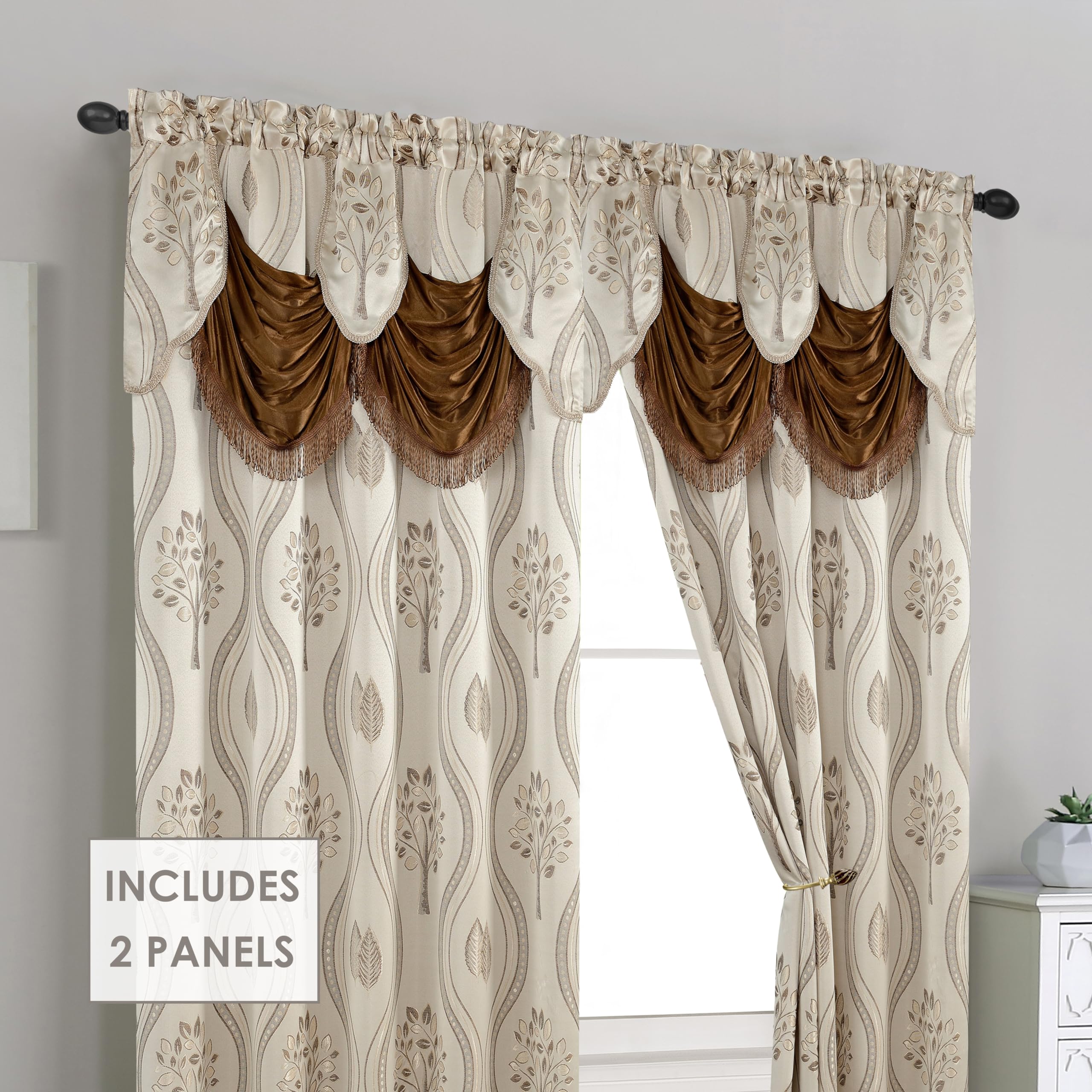 Elegant Comfort Luxurious Beautiful Curtain Panel Set with Attached Valance and Backing 54" X 84 inch (Set of 2), Navy Blue