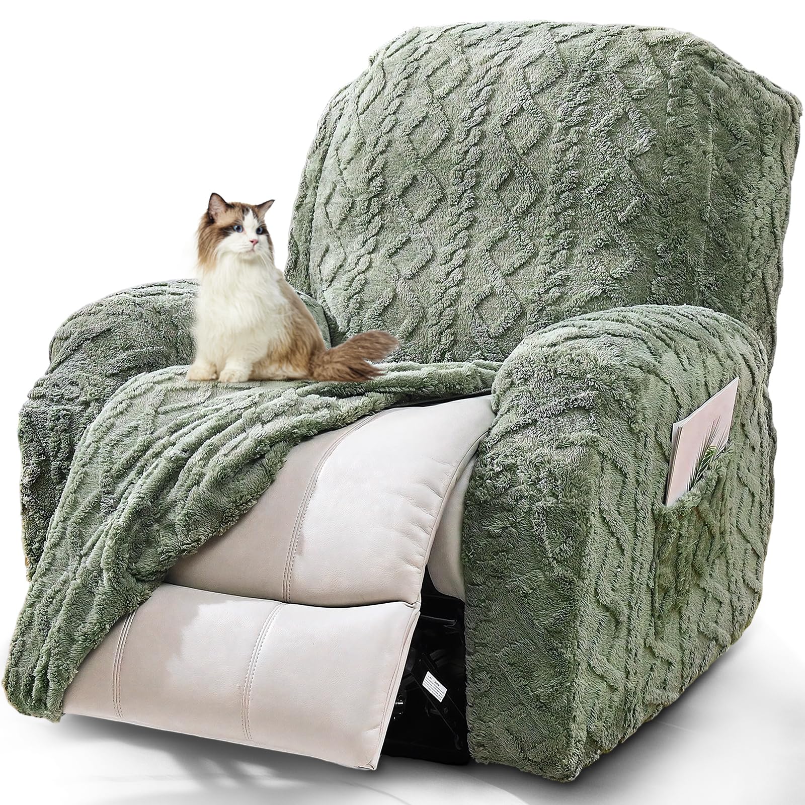JOKIVTOU Recliner Chair Covers 4-Pieces Reclining Chair Slipcovers with Pocket& Elastic Bottom, Soft Feel Fitted Lazy Boy Sofa Couch Cover Washable, Stretch Recliner Furniture Protector