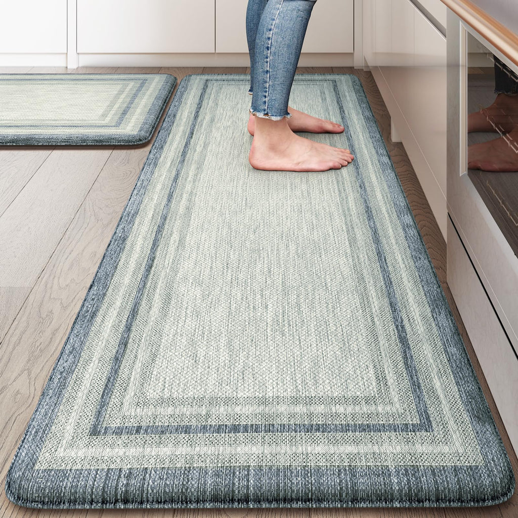 KIMODE Kitchen Mats 2PCS,Cushioned Anti Fatigue Kitchen Rugs and Mats,Non Skid Waterproof Kitchen Mats for Floor,Comfort Foam Standing Mat for Home Decor, Office,Sink,Laundry Room,Desk,Black and White