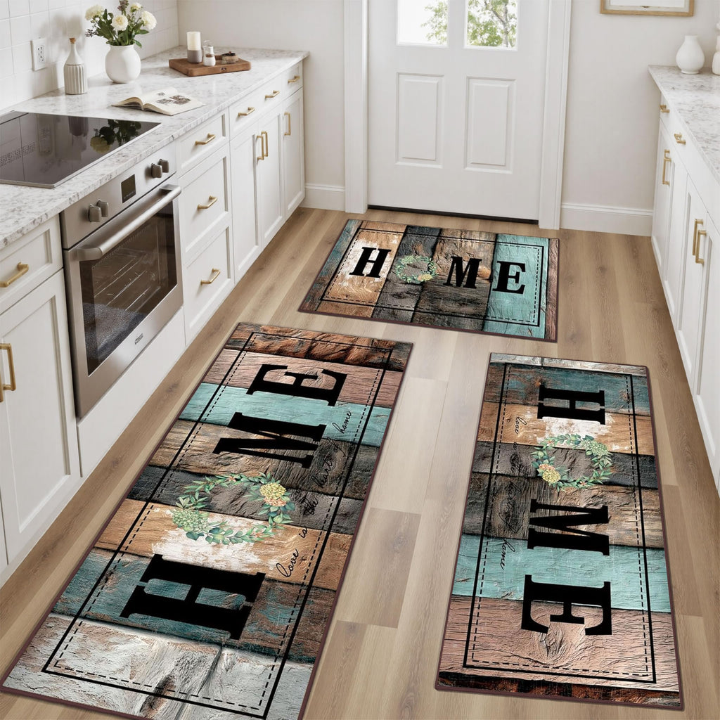 Tritard 100% Non Slip Kitchen Mats for Floor Washable Kitchen Rugs Sets of 3 Farmhouse Kitchen Runner Rug Soft Rustic Kitchen Floor Carpet for Hallway, Laundry, Sink, Office, Brown