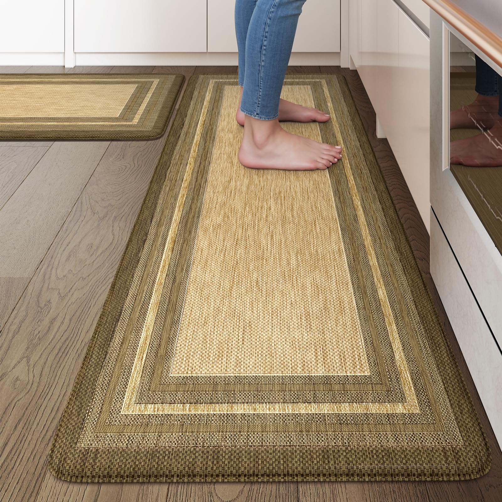 KIMODE Kitchen Mats 2PCS,Cushioned Anti Fatigue Kitchen Rugs and Mats,Non Skid Waterproof Kitchen Mats for Floor,Comfort Foam Standing Mat for Home Decor, Office,Sink,Laundry Room,Desk,Black and White